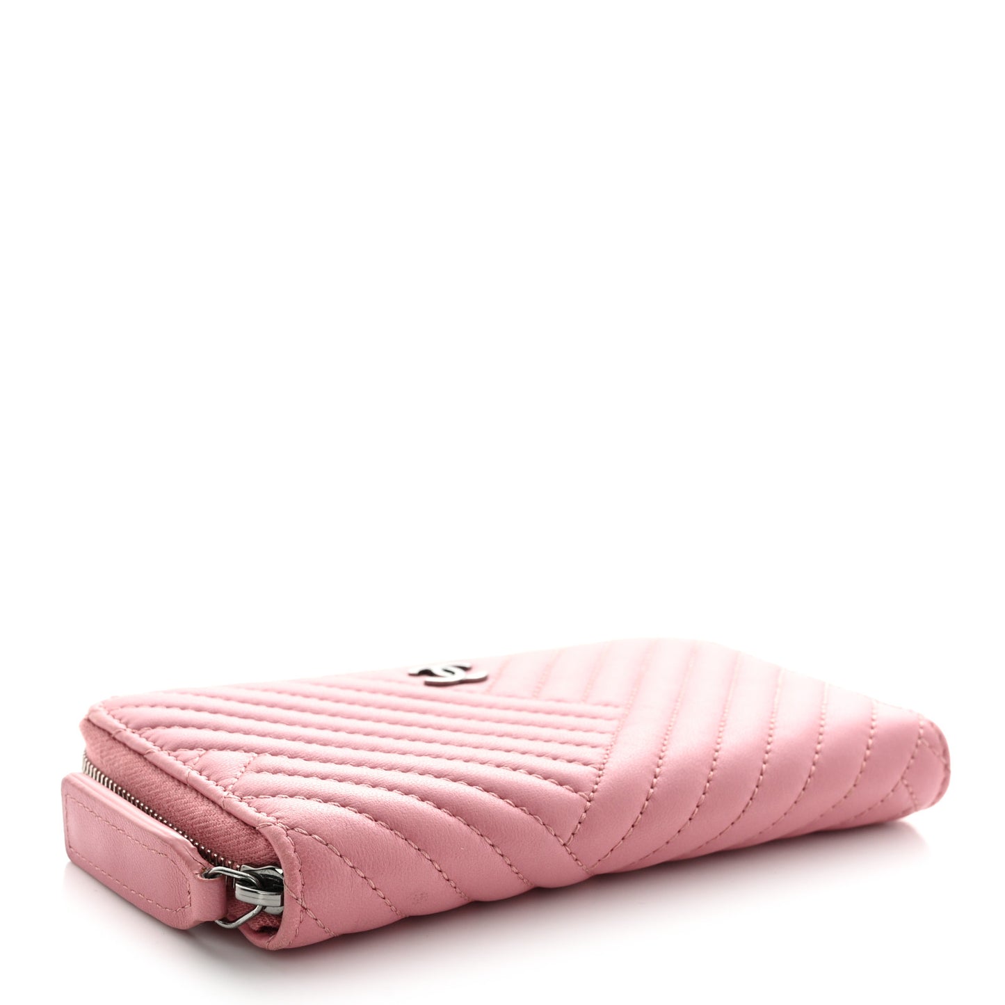 Lambskin Quilted CC Crossing Small Zip Around Wallet Pink