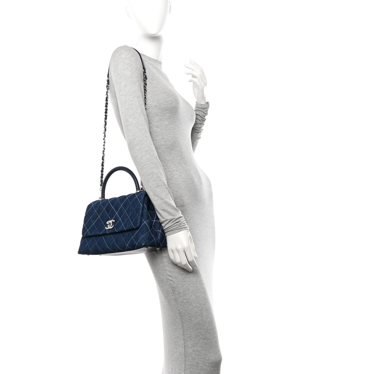 Denim Quilted Small Coco Handle Flap Blue