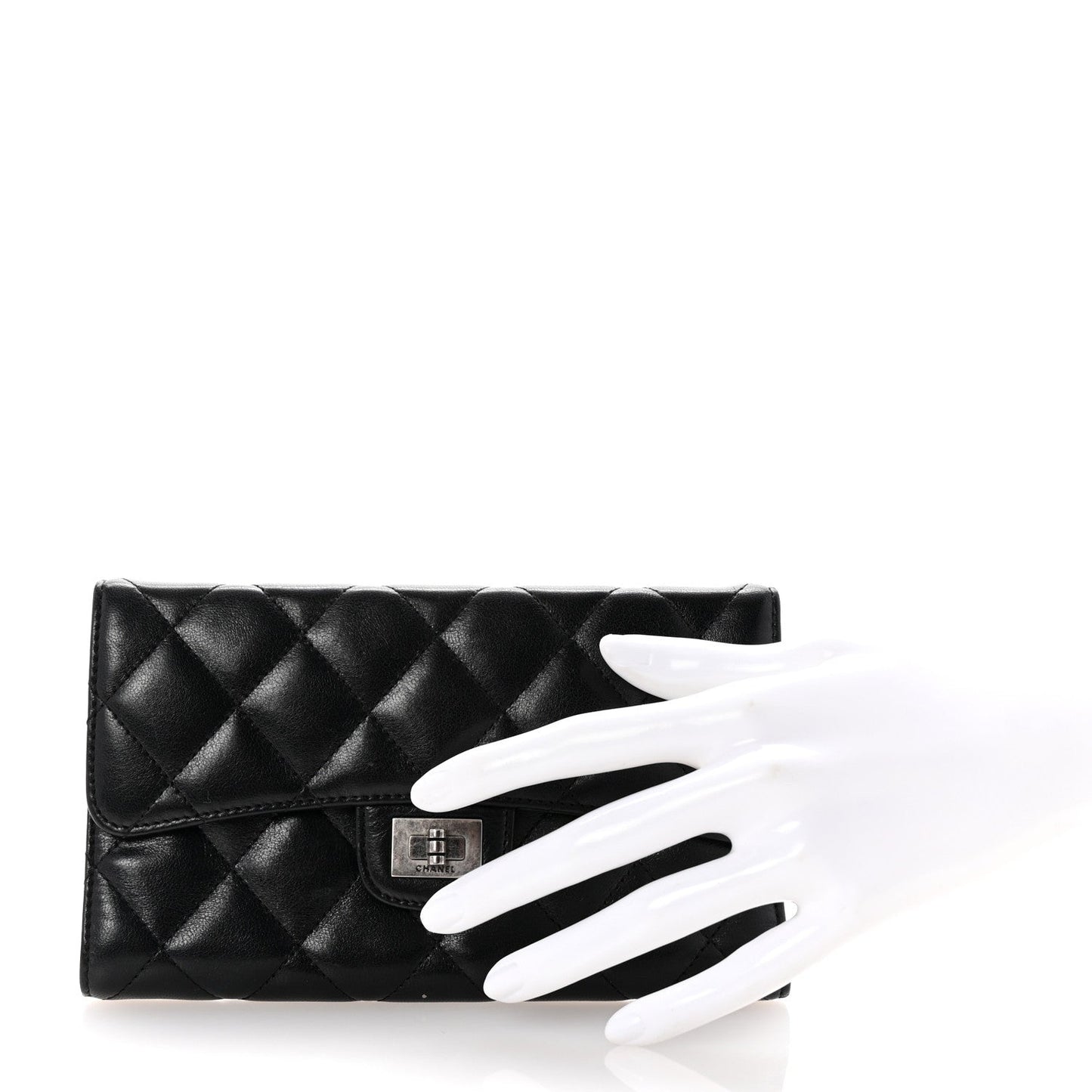 Aged Calfskin Quilted Large Reissue Gusset Flap Wallet Black