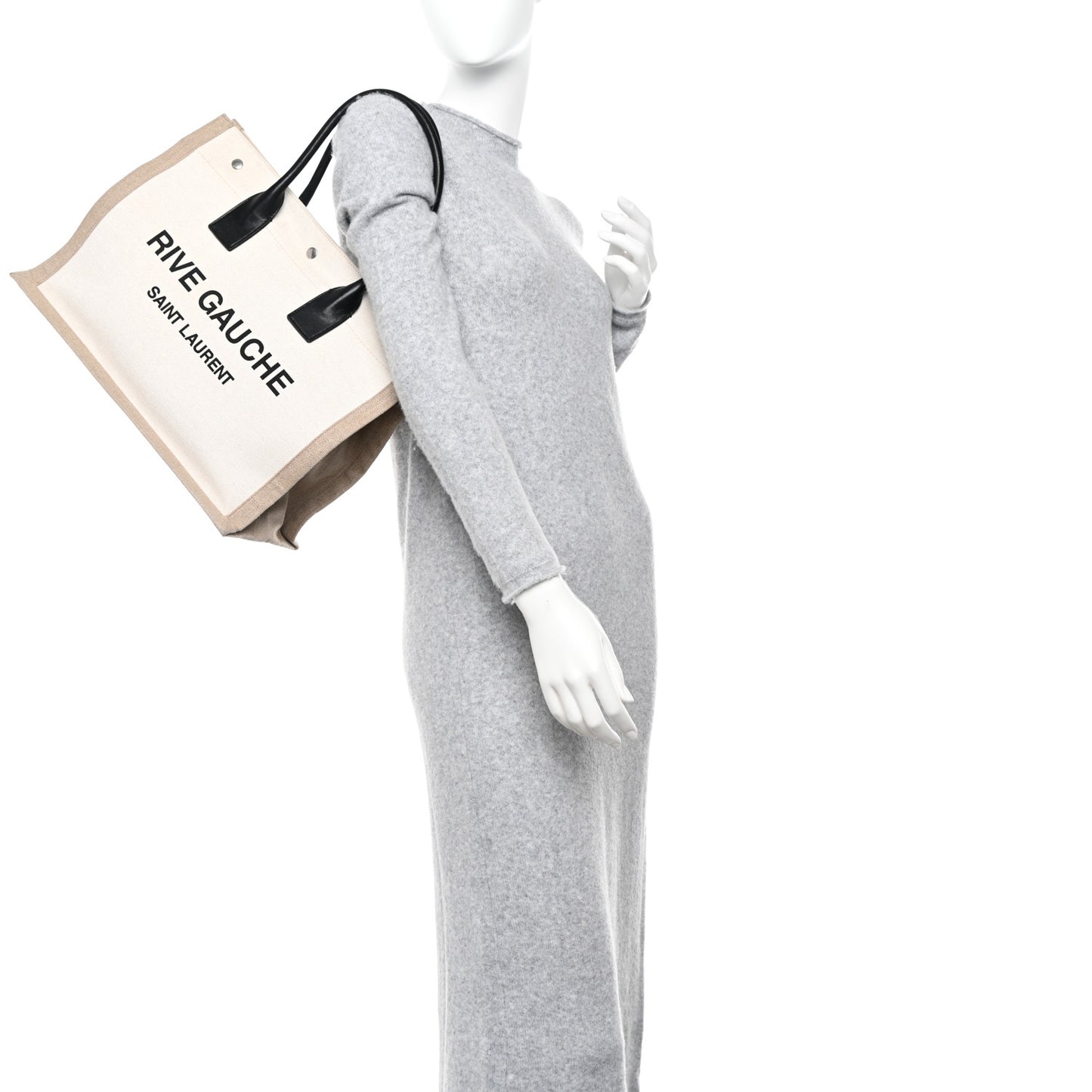 Linen Calfskin Small Rive Gauche Tote Greggio Natural