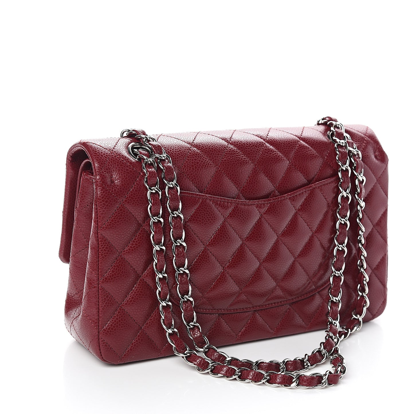 Caviar Quilted Medium Double Flap Dark Red
