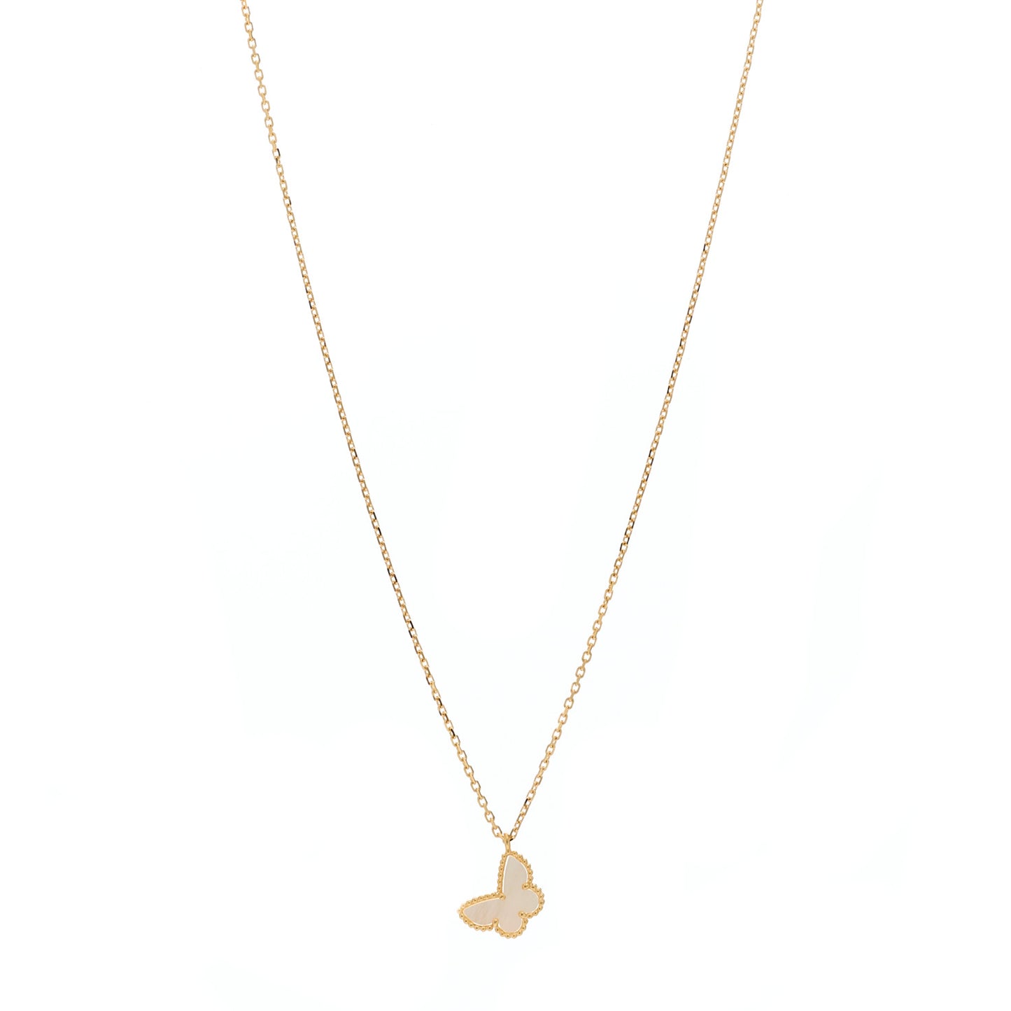 18K Yellow Gold Mother of Pearl Sweet Alhambra Butterfly Pendant Necklace