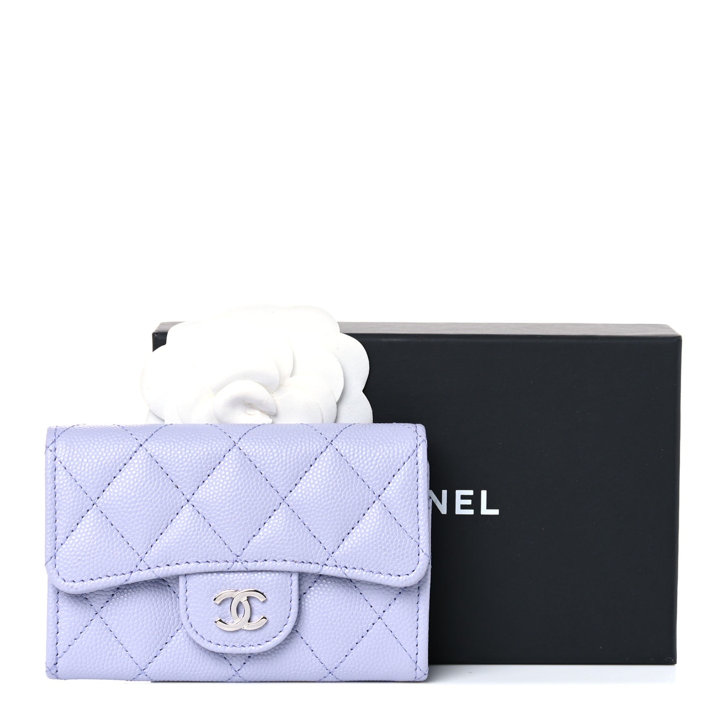 Caviar Quilted Flap Card Holder Wallet Light Purple