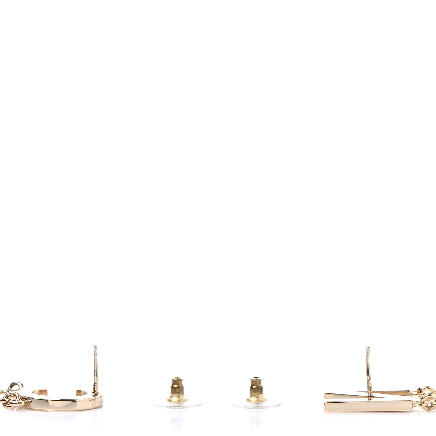 Metal Cha-Nel Logo Drop Earrings Gold