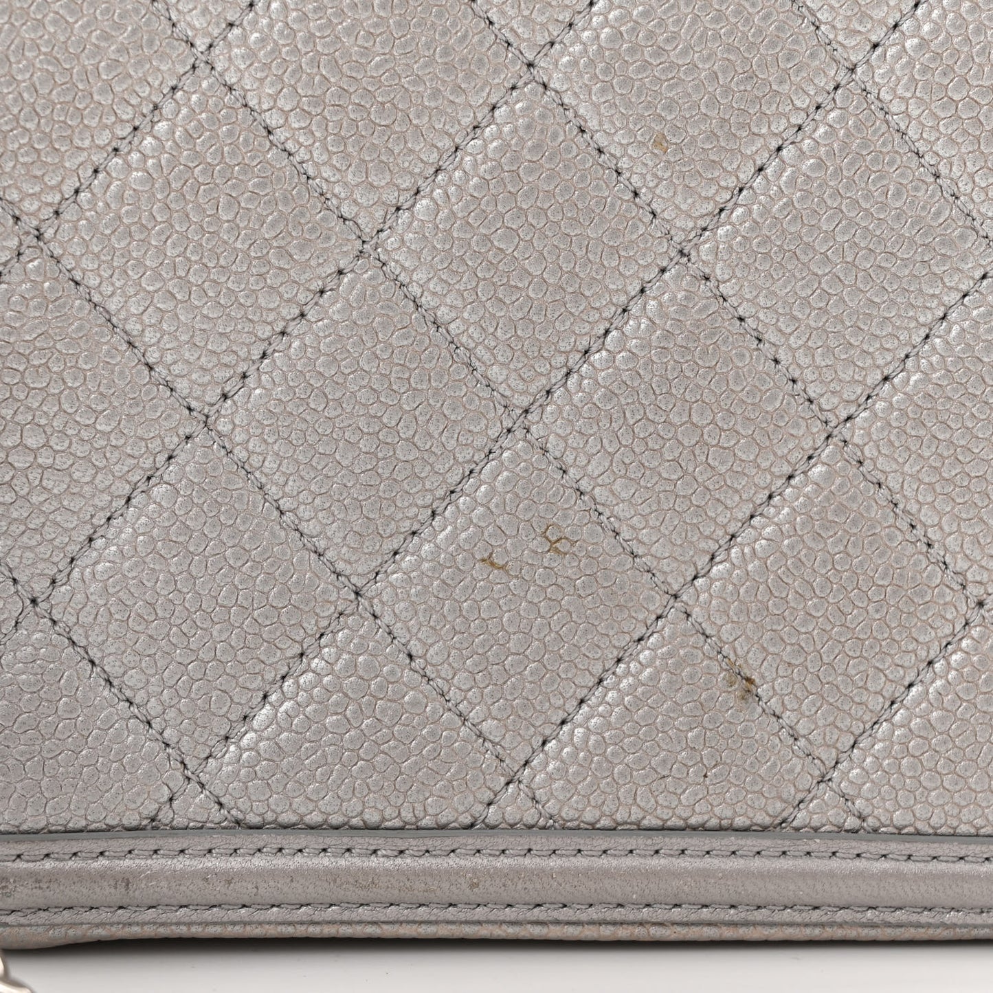 Metallic Caviar Quilted Medium CC Filigree Vanity Case Silver