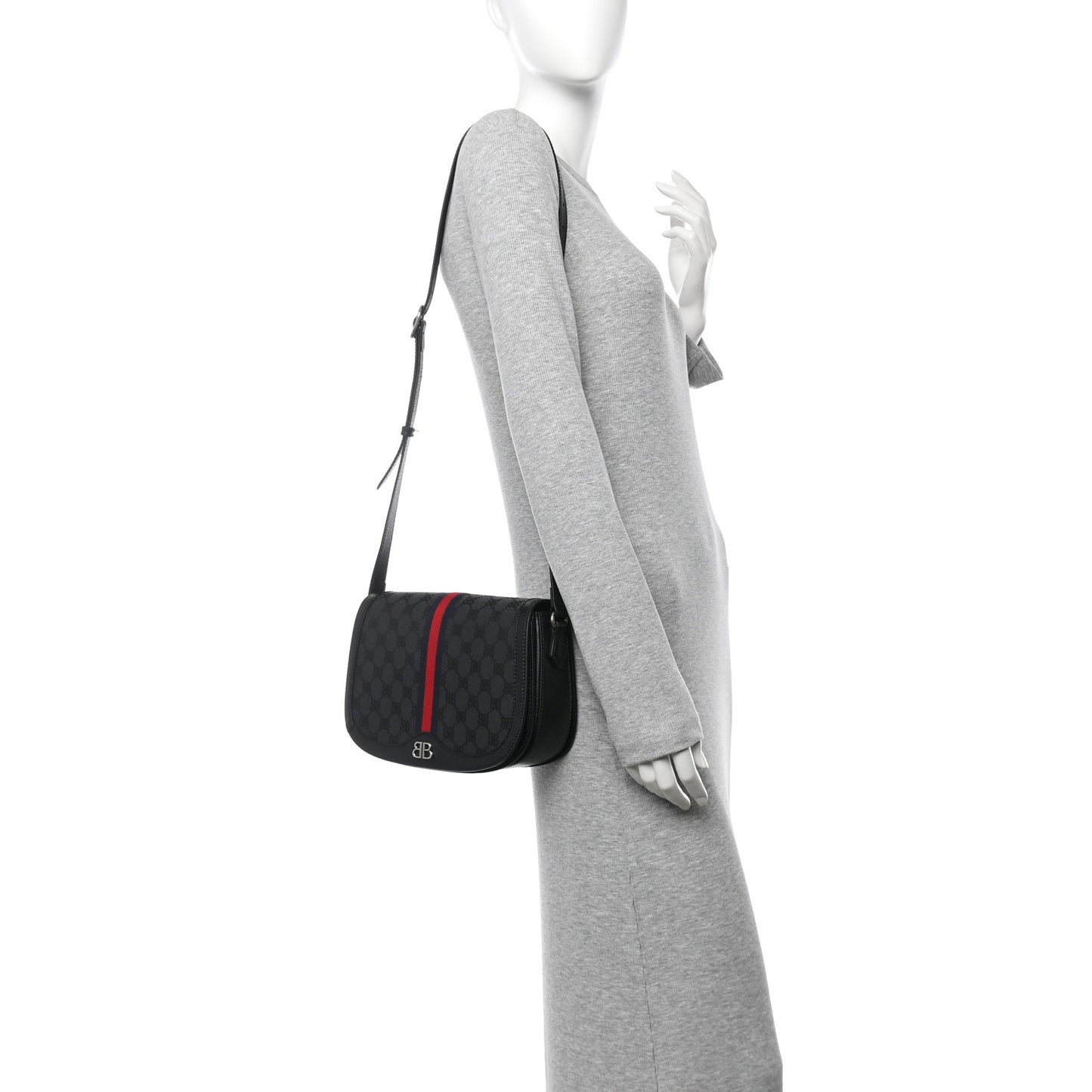 X BALENCIAGA BB Supreme Monogram Web Ophidia Shoulder Bag Black