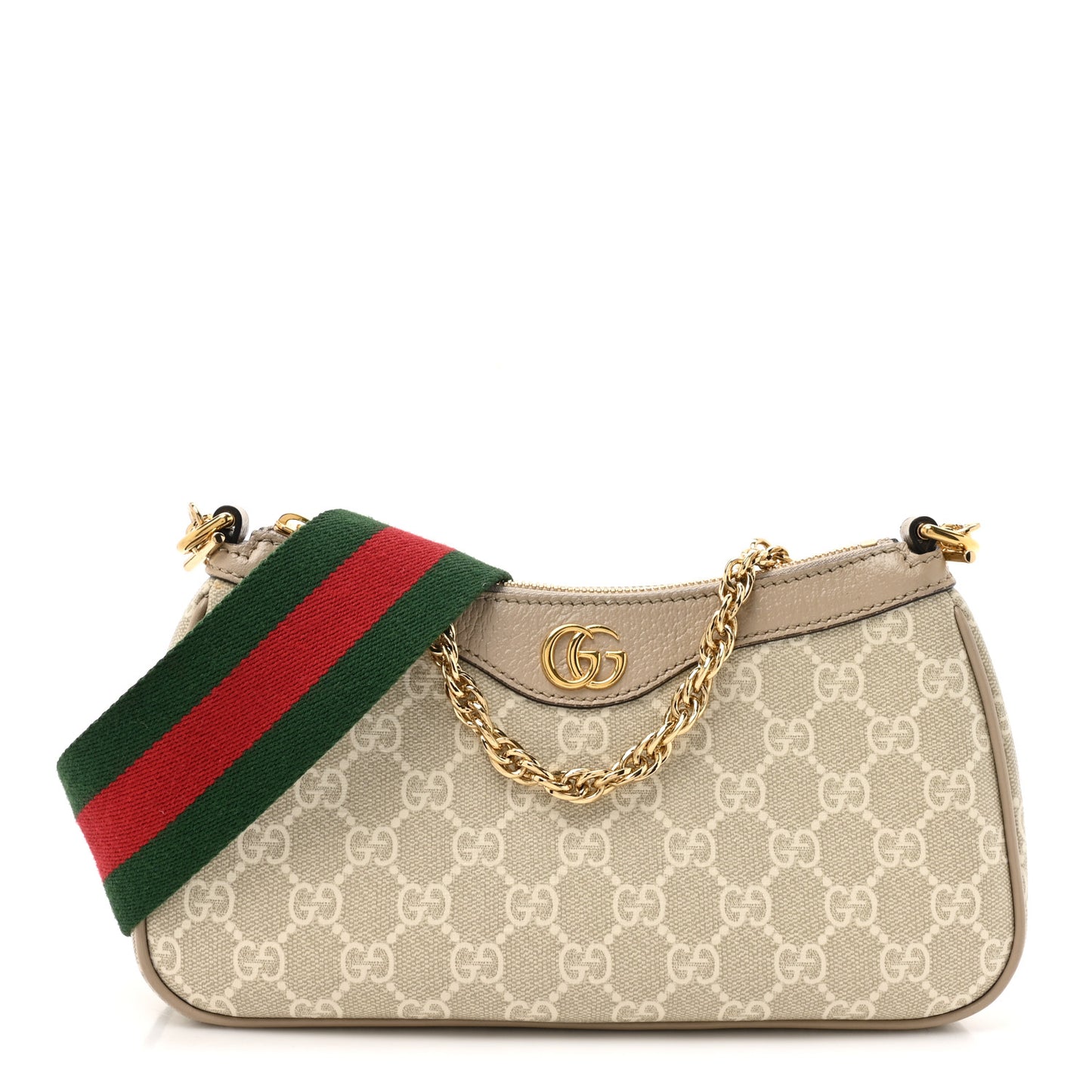 GG Supreme Monogram Textured Dollar Calfskin Web Small Ophidia GG Handbag Beige Mystic White Oatmeal