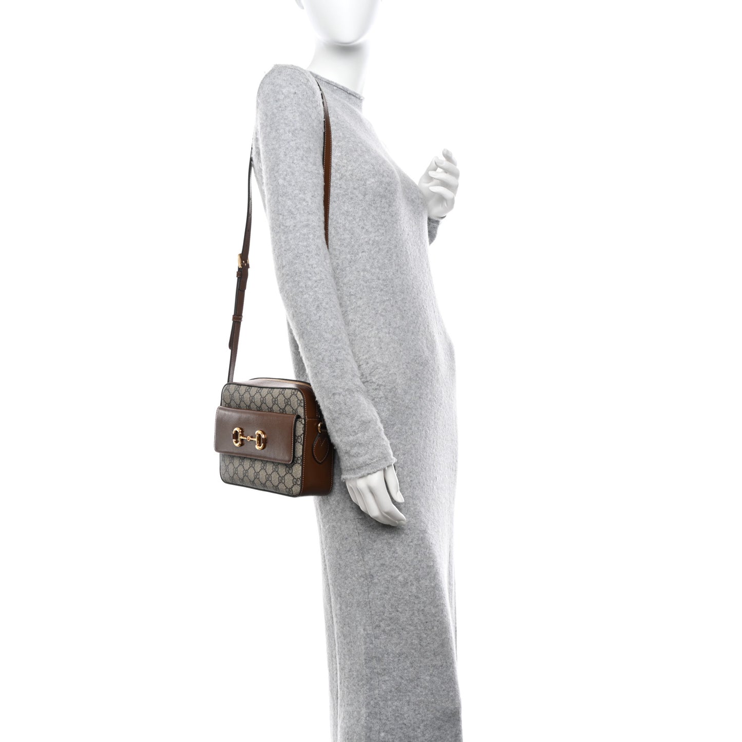 GG Supreme Monogram Small Horsebit 1955 Shoulder Bag Beige Brown Sugar