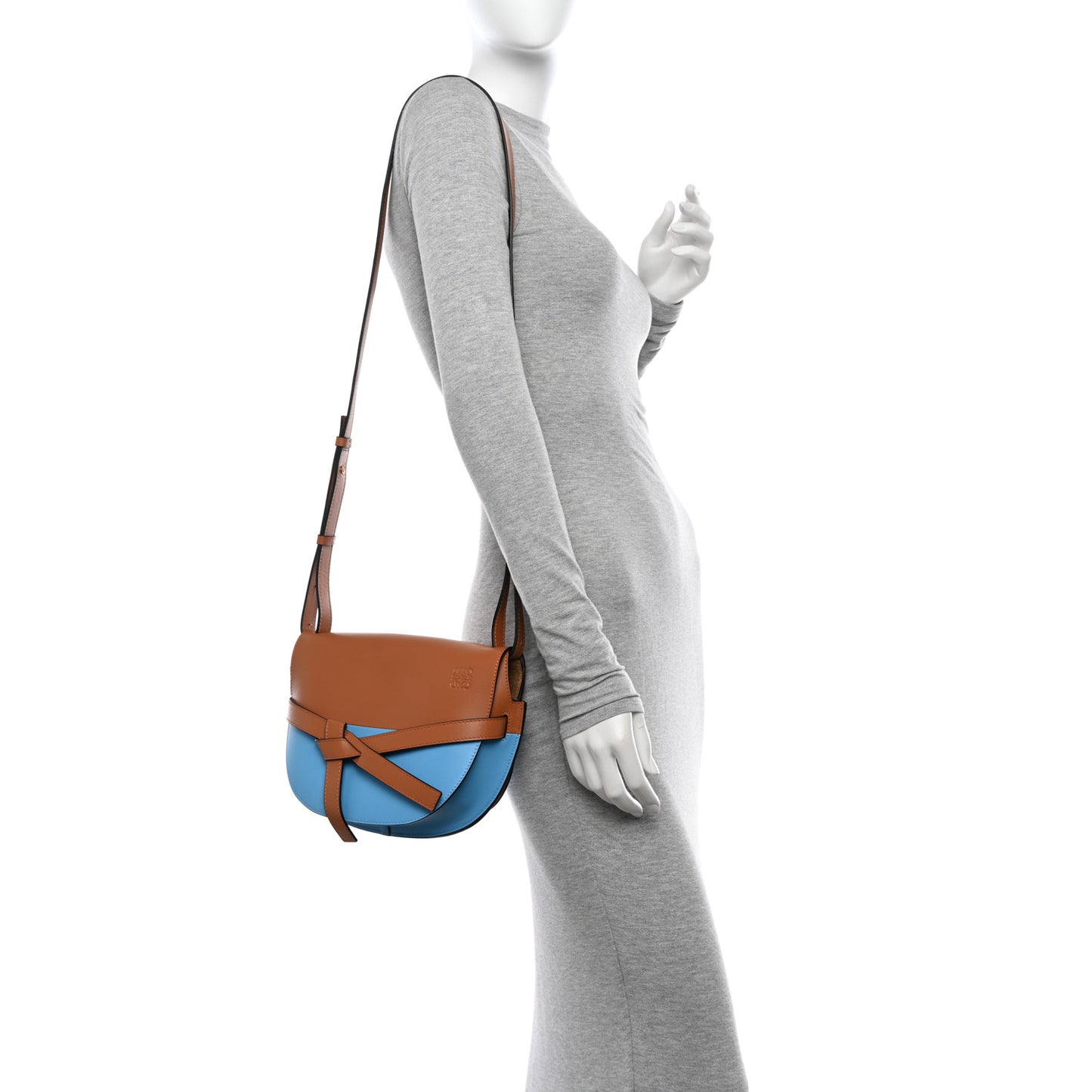 Calfskin Small Gate Crossbody Bag Tan Sky Blue
