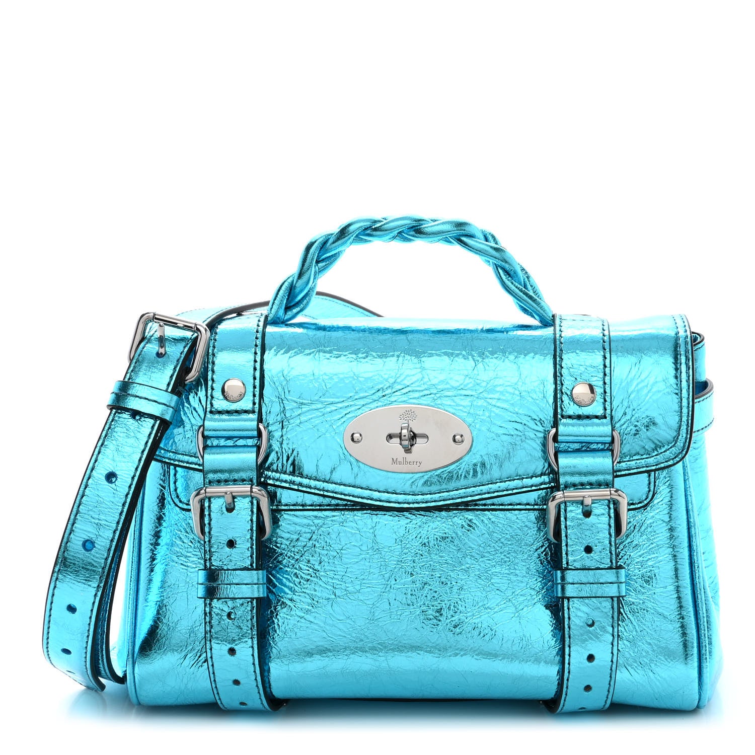 Mulberry Metallic Crinkled Calfskin Mini Alexa Portobello Blue