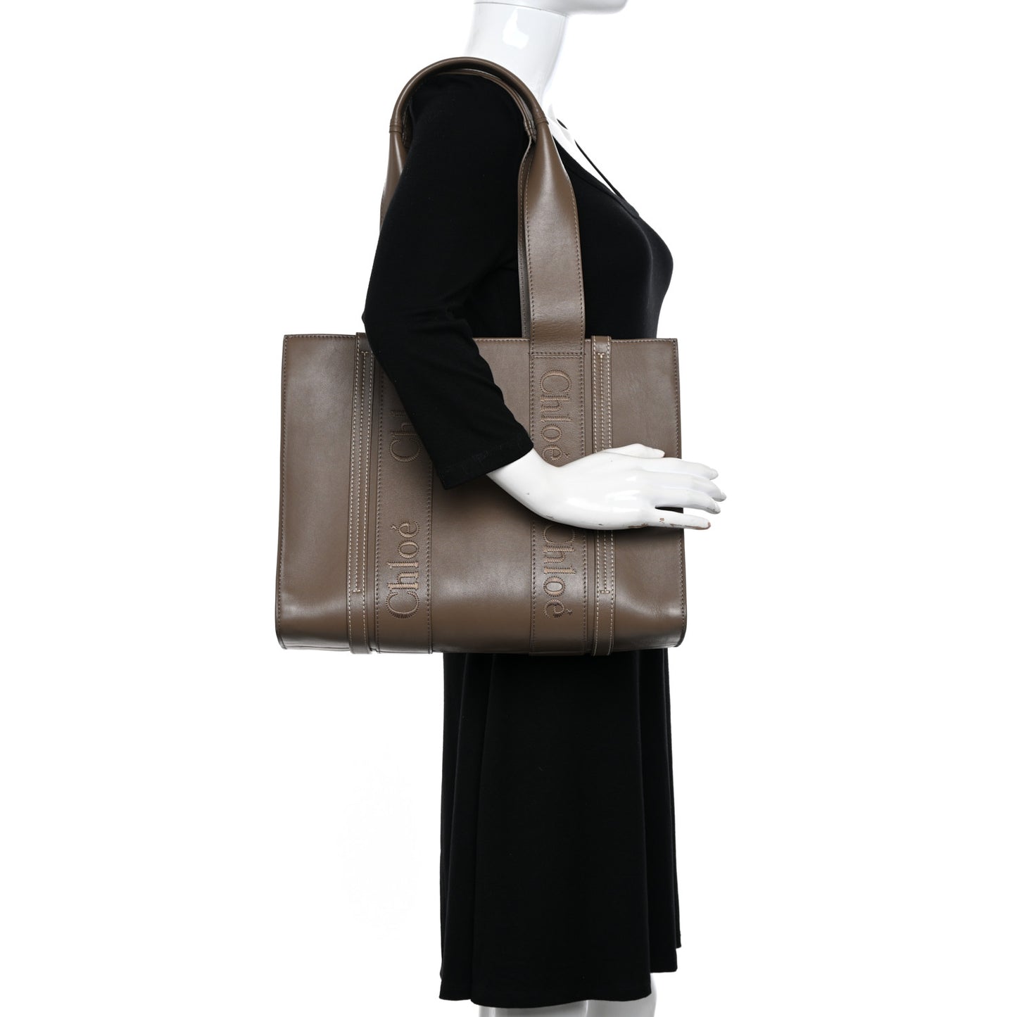 Calfskin Medium Woody Tote Army Green