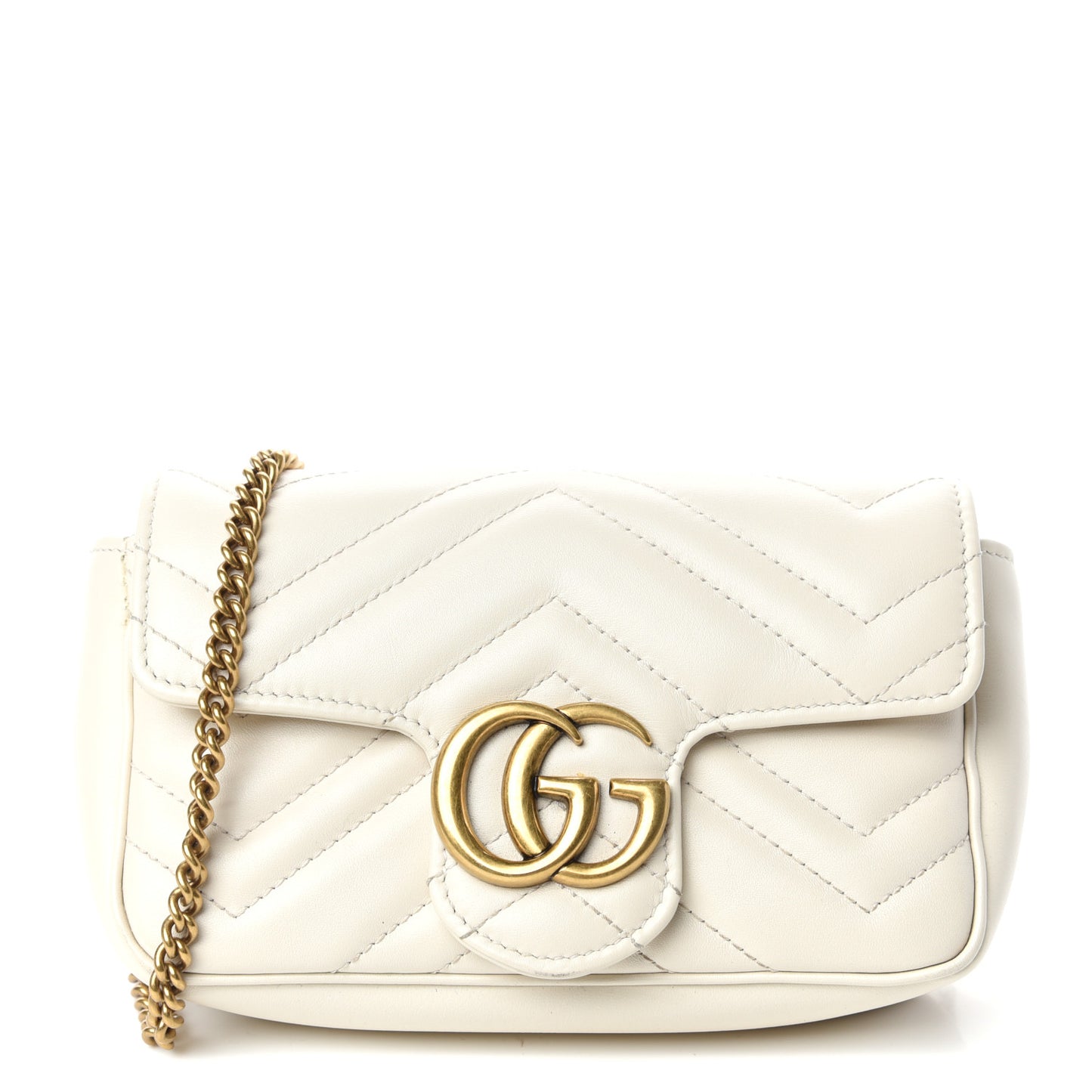 Calfskin Matelasse Super Mini GG Marmont Shoulder Bag White
