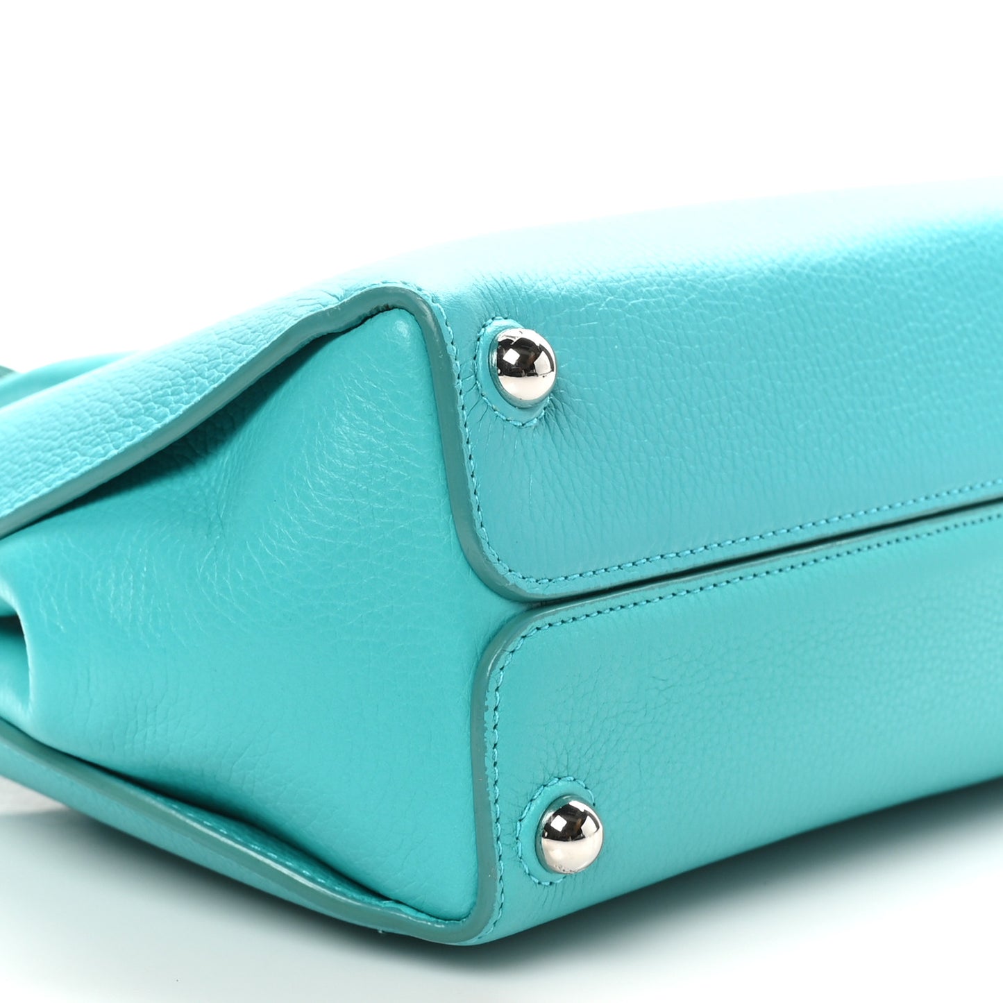 Grained Calfskin Small Open Bar Tote Turquoise