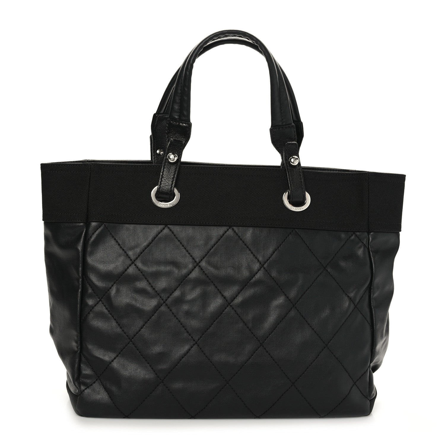 Chanel Coated Canvas Quilted Large Paris Biarritz Tote Black 1 of 9