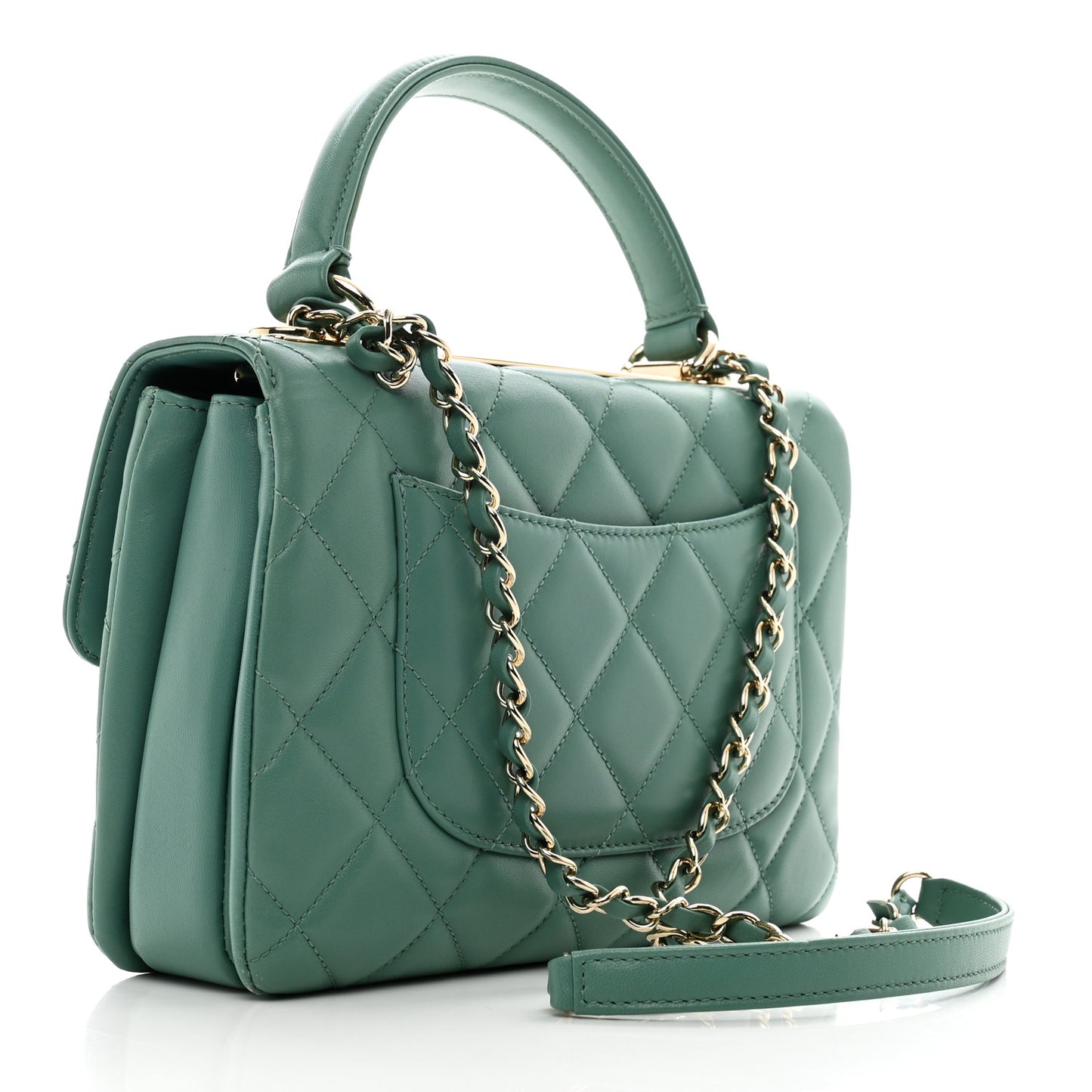 Lambskin Quilted Small Trendy CC Flap Dual Handle Bag Green