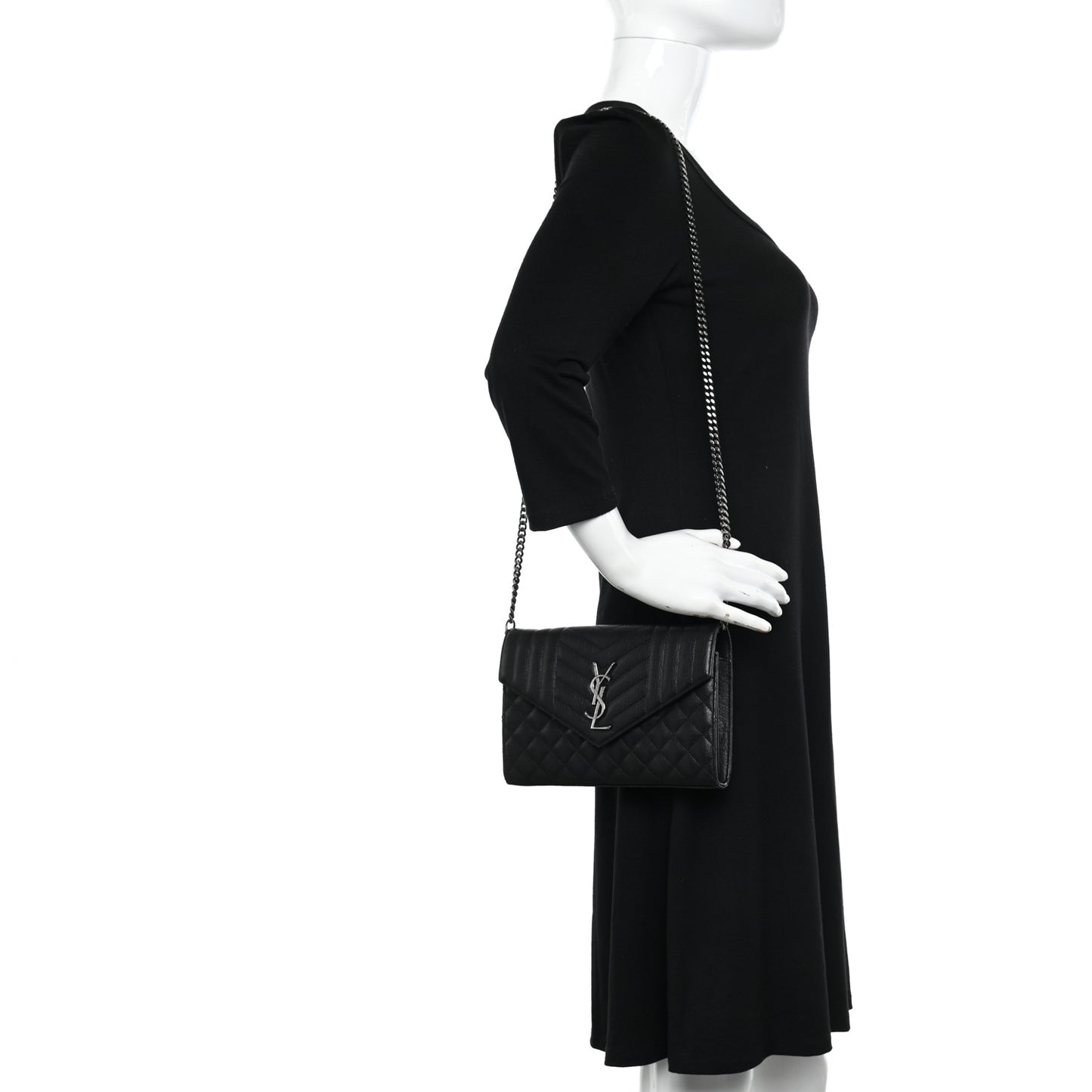 Sheepskin Tri-Quilt Monogram Envelope Chain Wallet Black