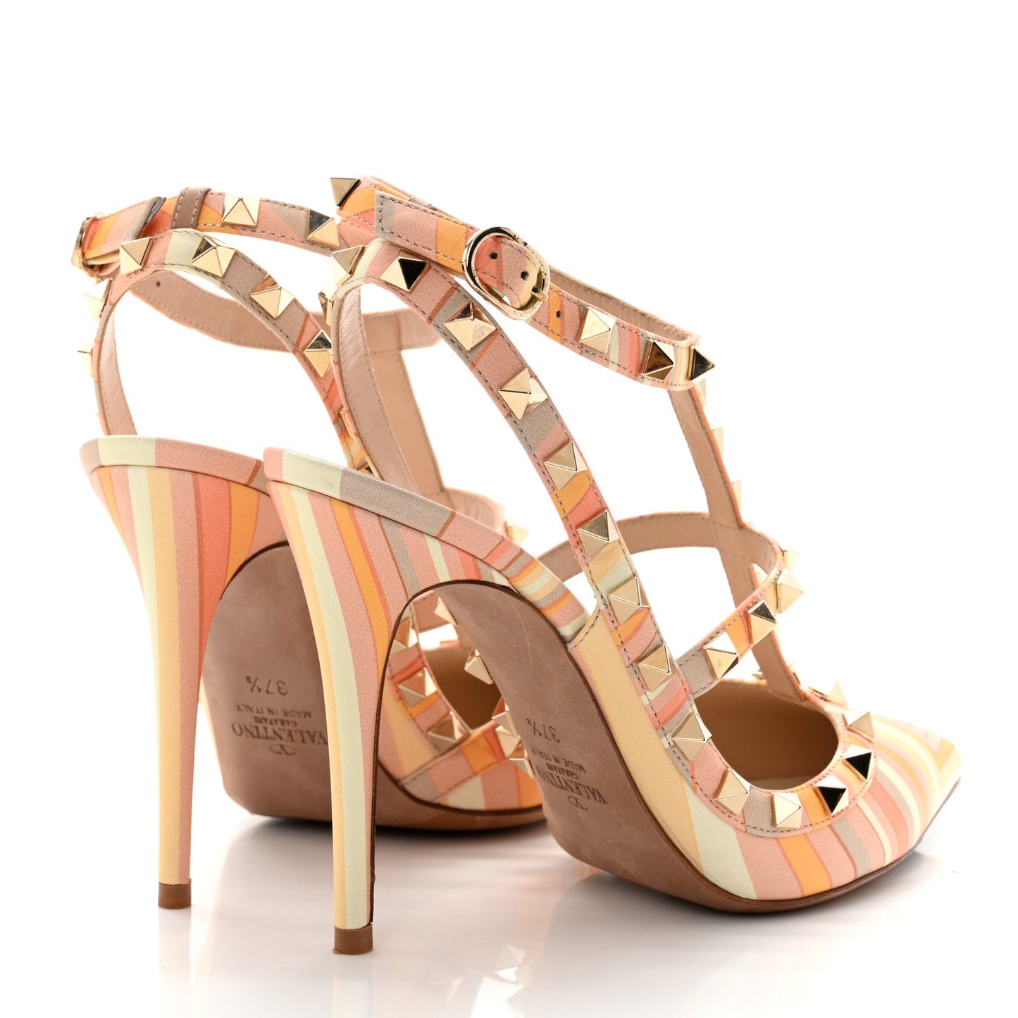 Nappa Native Couture 1975 Rockstud Ankle Strap 100mm Pumps 37.5 Mandarin Sorbet