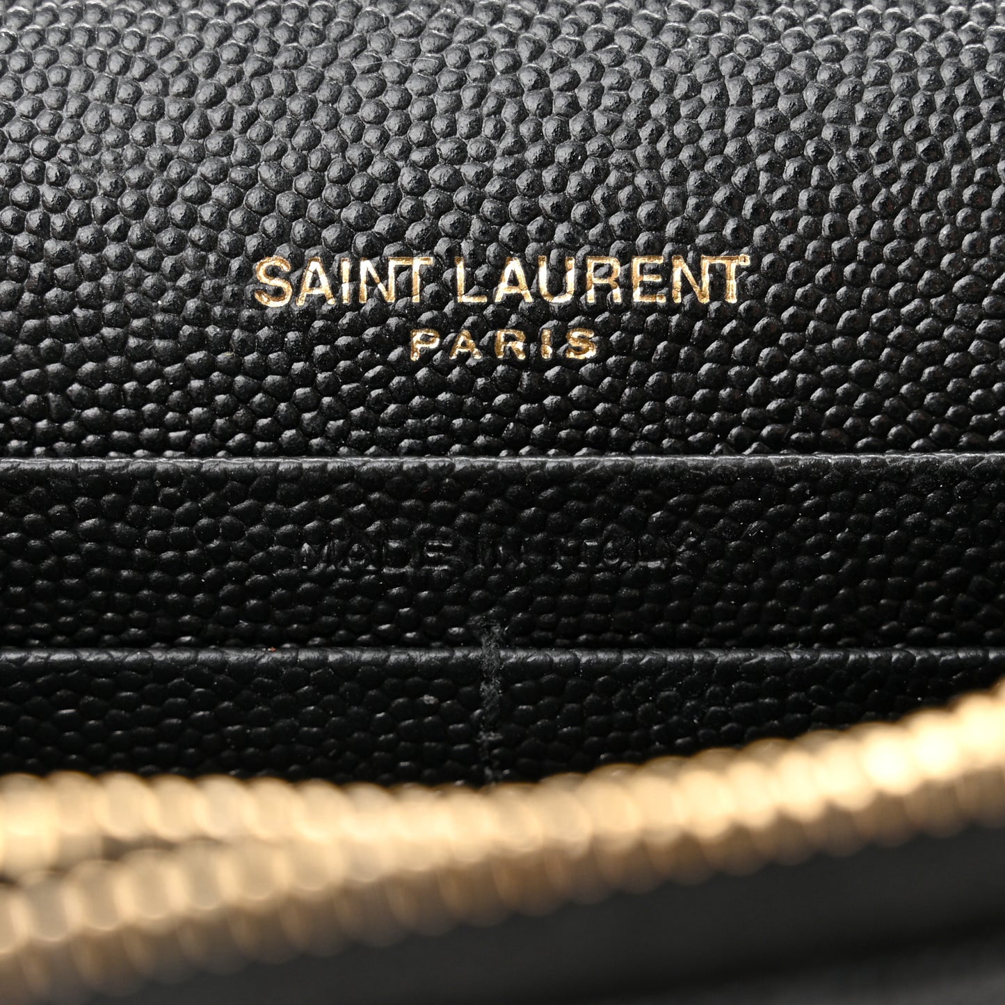Grain De Poudre Matelasse Chevron Monogram Envelope Chain Wallet Black