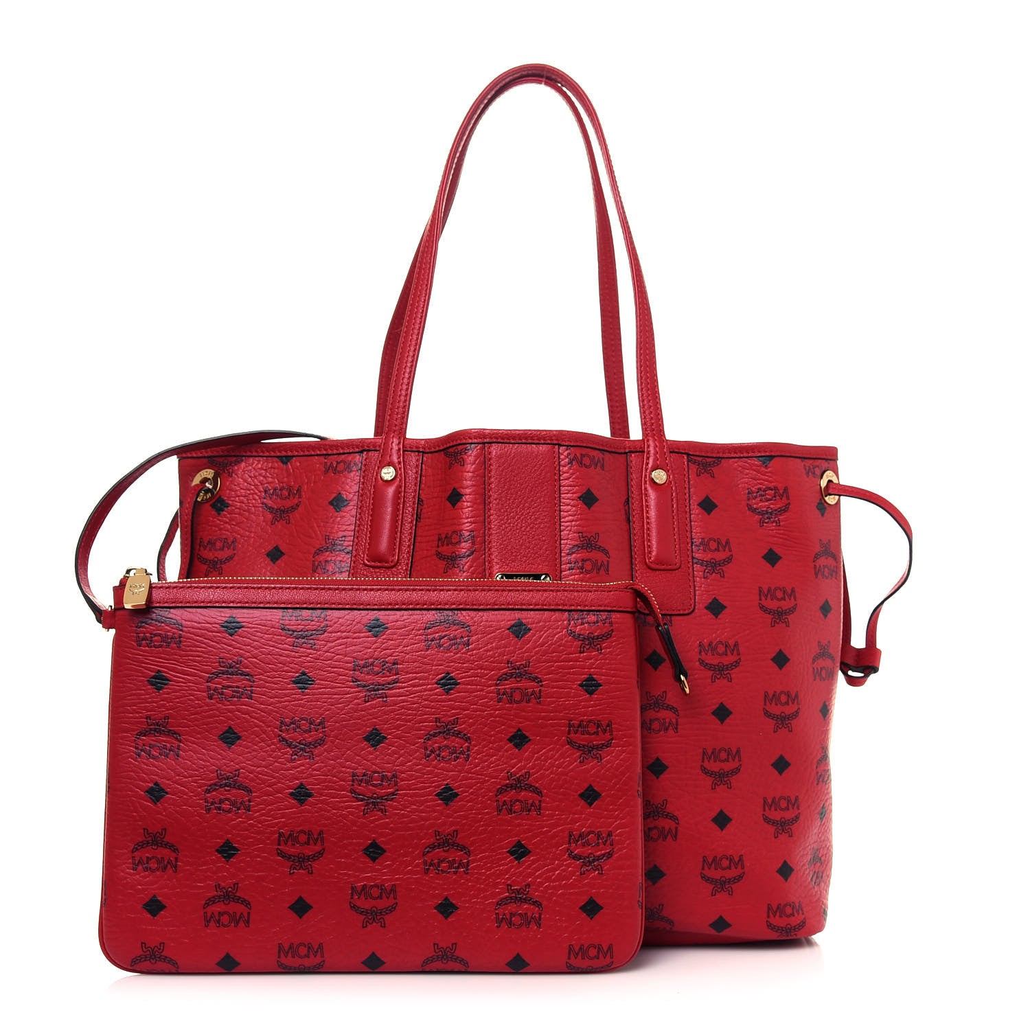 MCM Visetos Medium Liz Reversible Shopper Tote Ruby Red 1 of 19