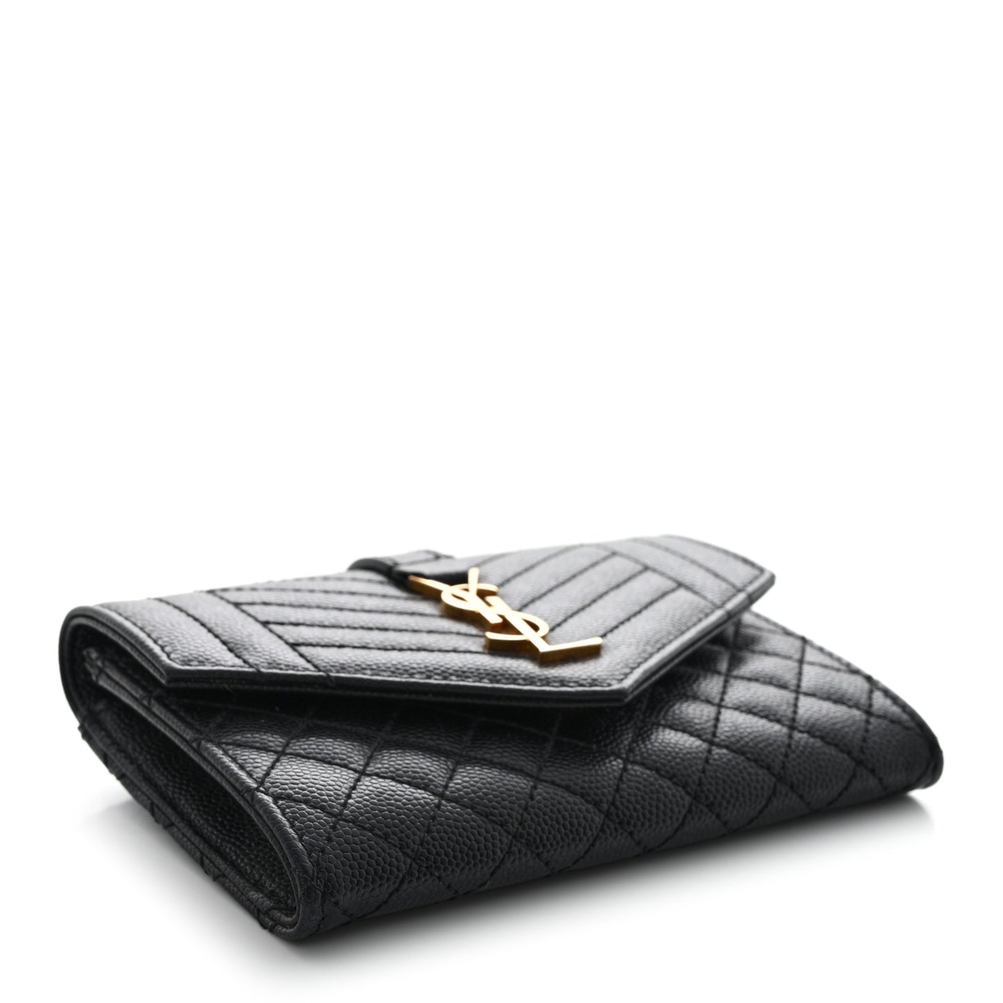 Grain De Poudre Textured Mixed Matelasse Triquilt Small Monogram Envelope Wallet Black