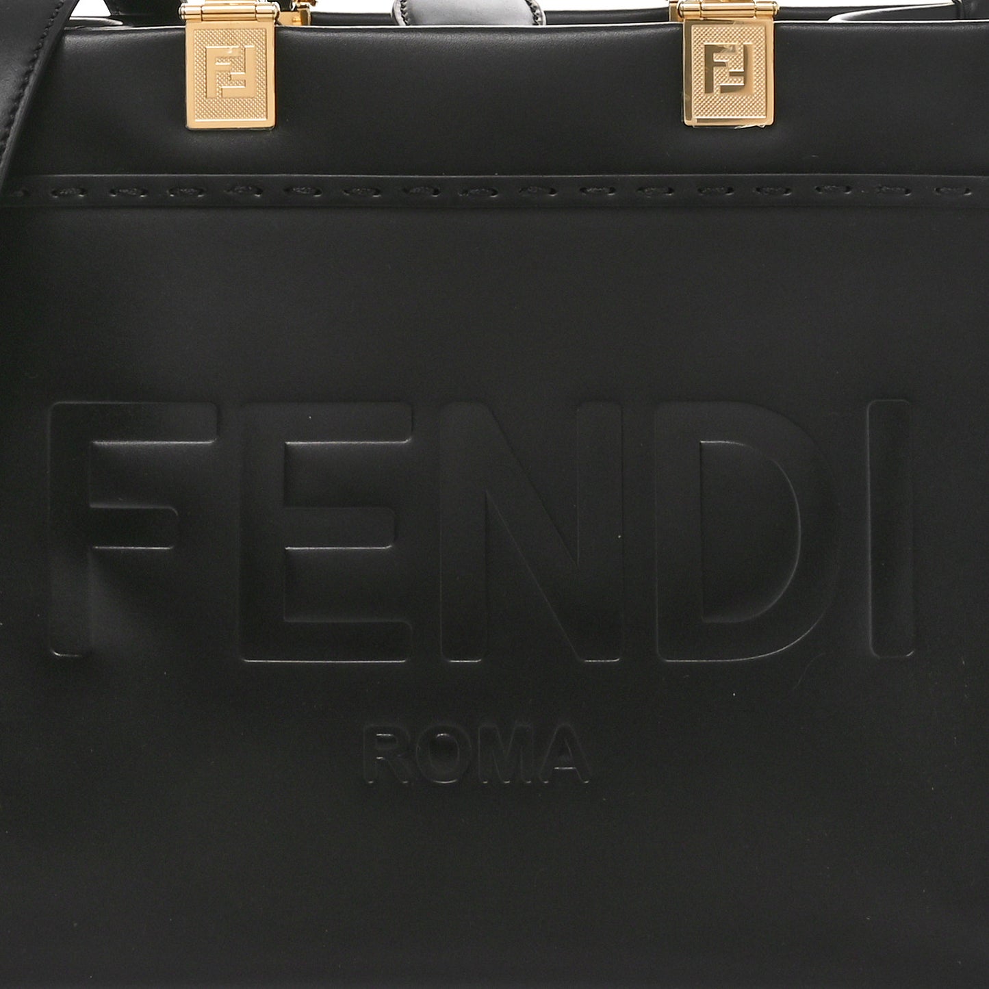 Vitello King Plexiglass Logo Embossed Small Fendi Sunshine Shopper Tote Black