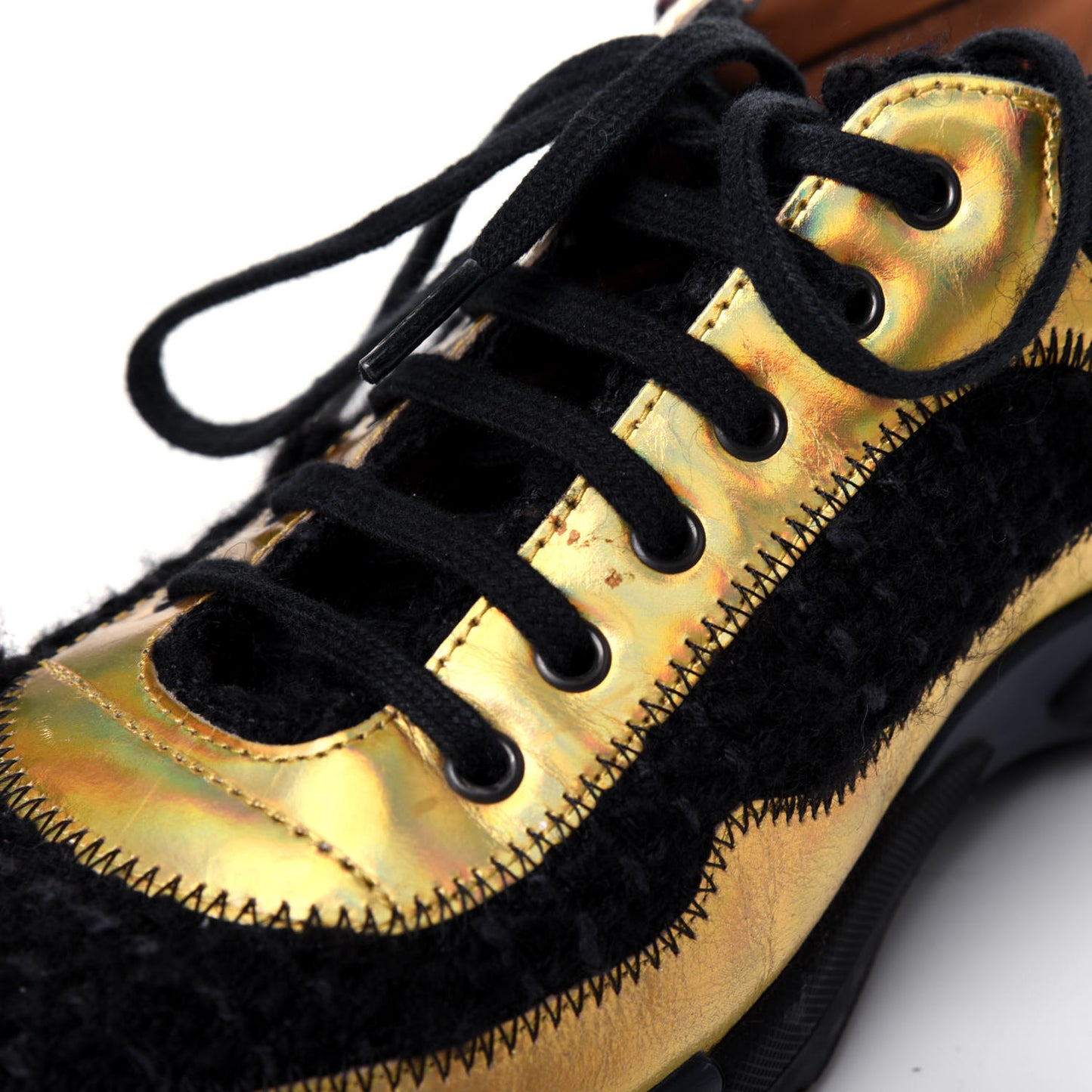 Tweed Suede Calfskin Runway Sneakers 37 Black Multicolor