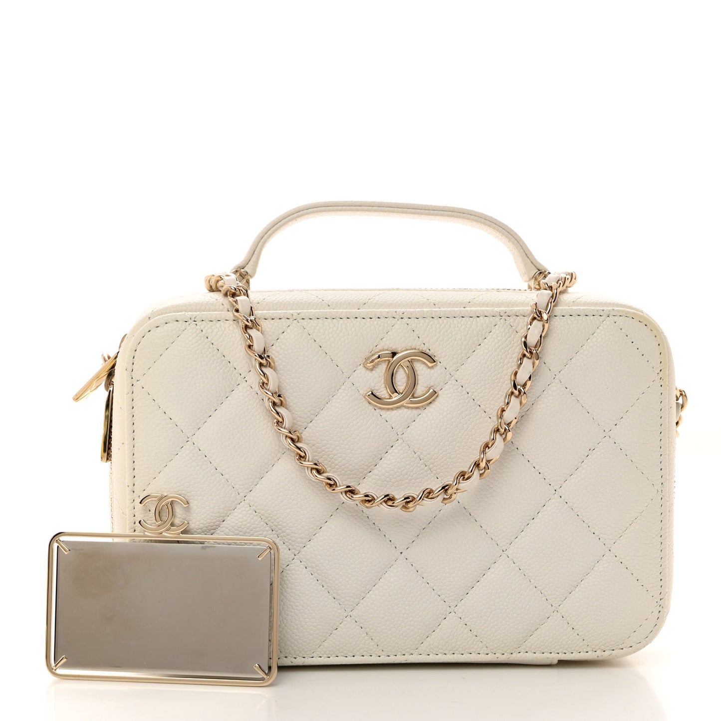 Caviar Quilted Top Handle Vanity Case White