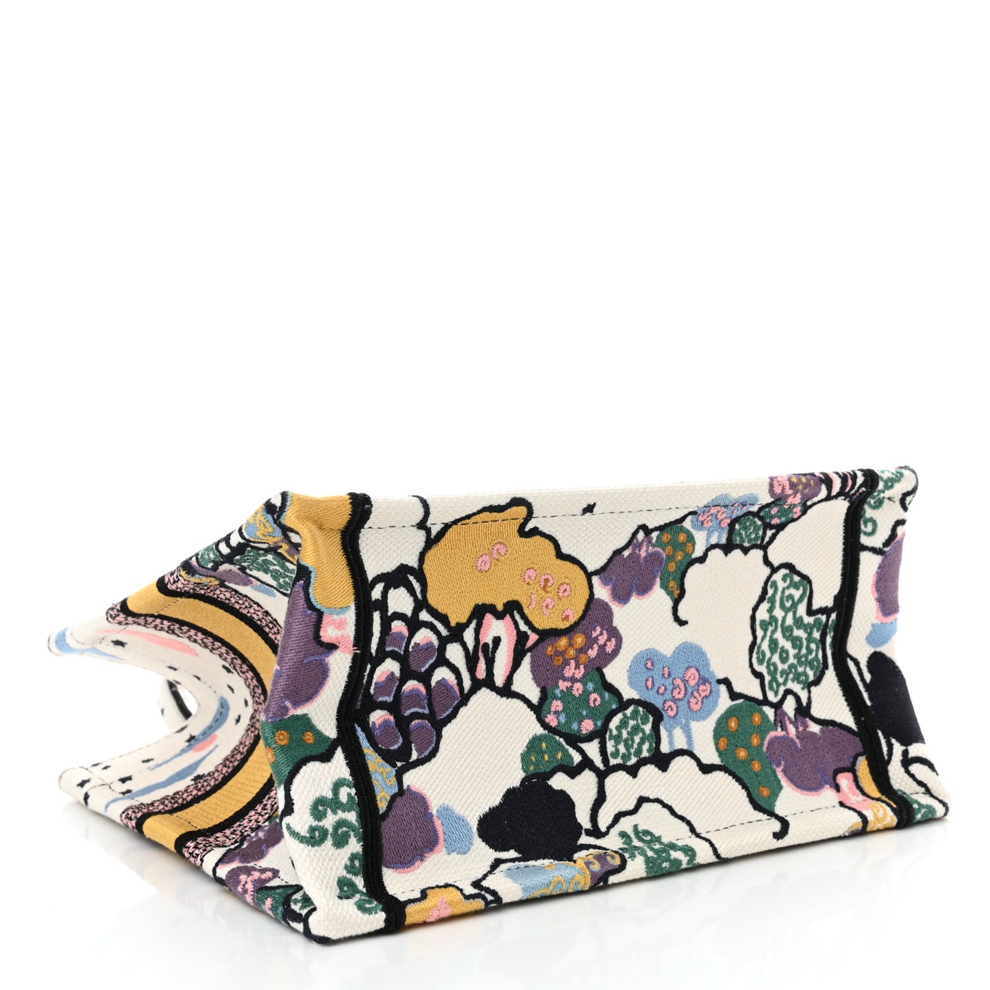 Canvas Embroidered Ciel De Reve Small Book Tote Latte Multicolor