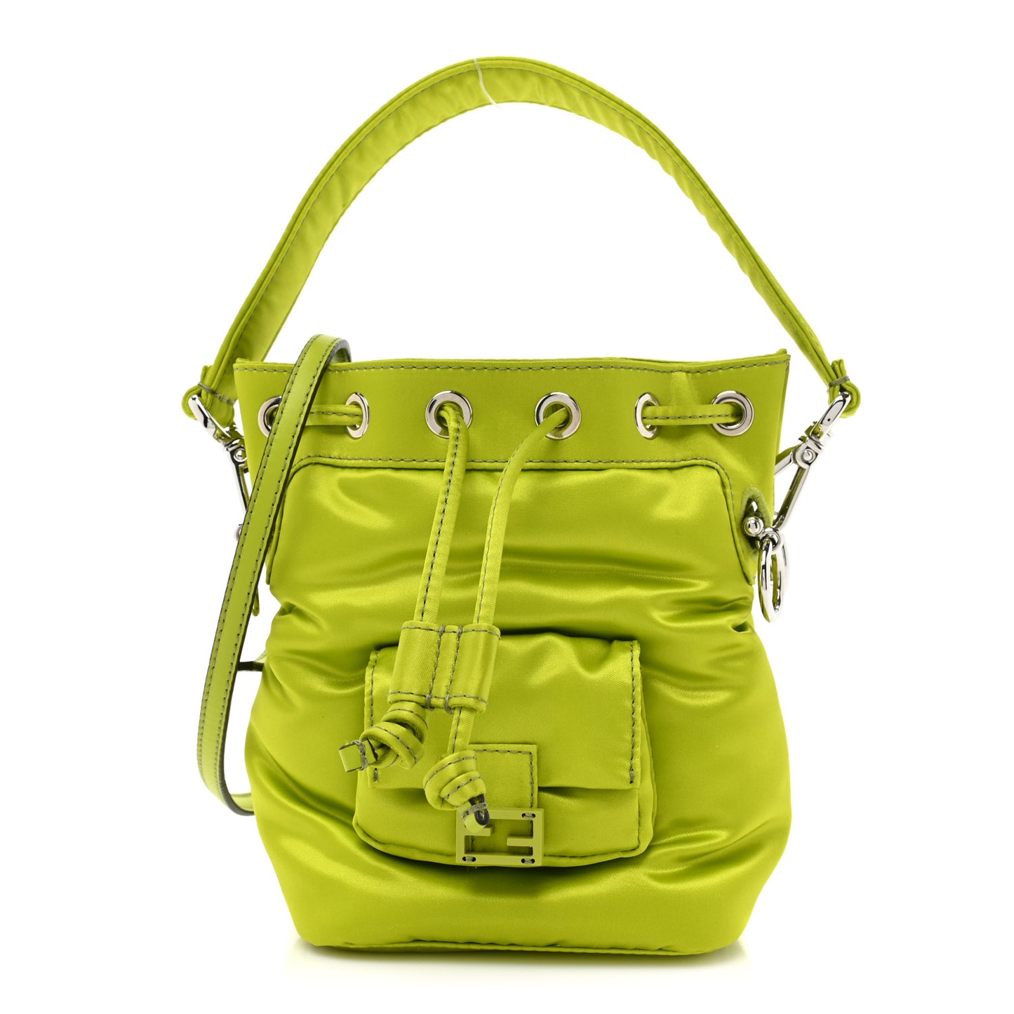Nylon Ninfa Vitello King Cuoio Mini Mon Tresor Bucket Bag Wasabi