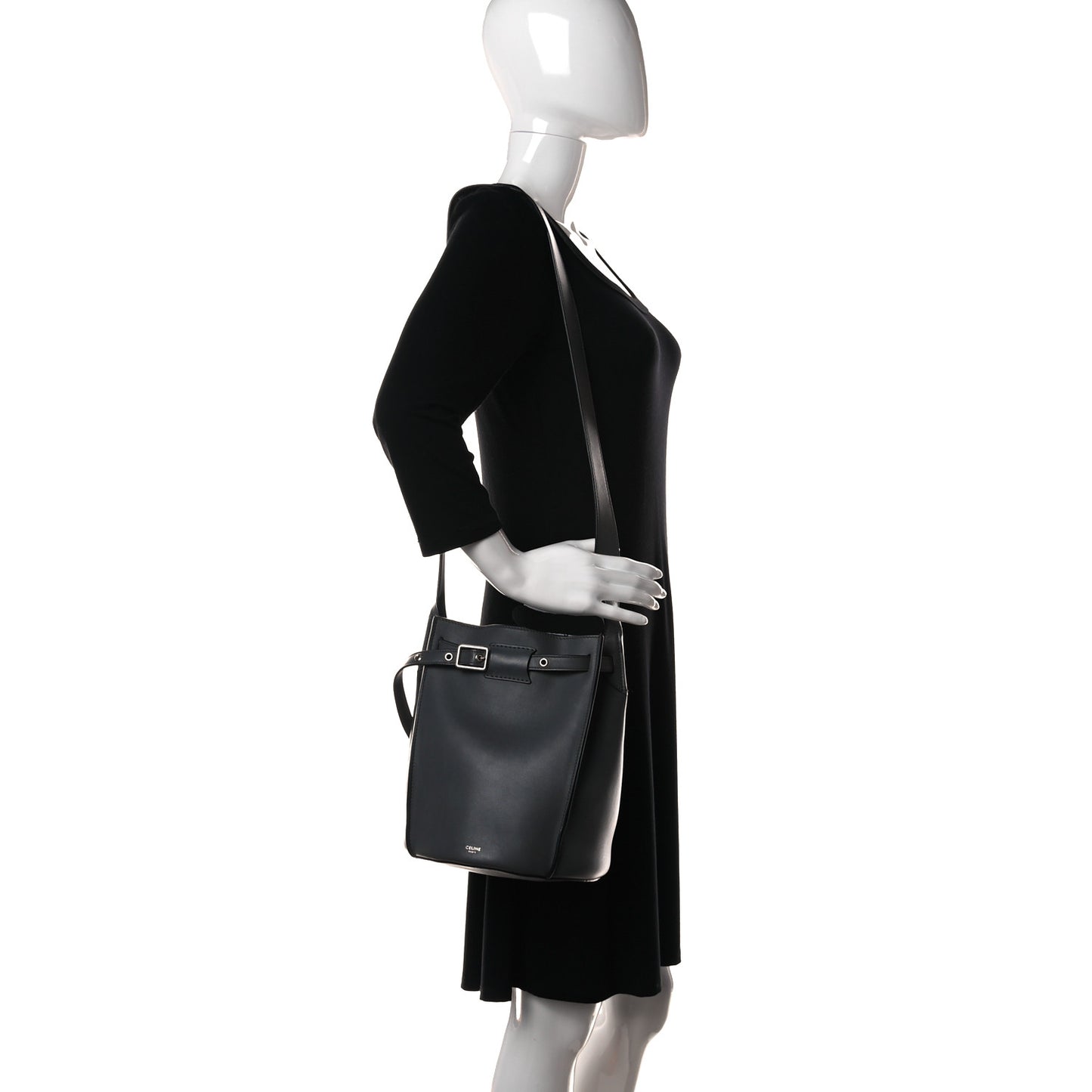 Smooth Calfskin Long Strap Big Bucket Bag Grey