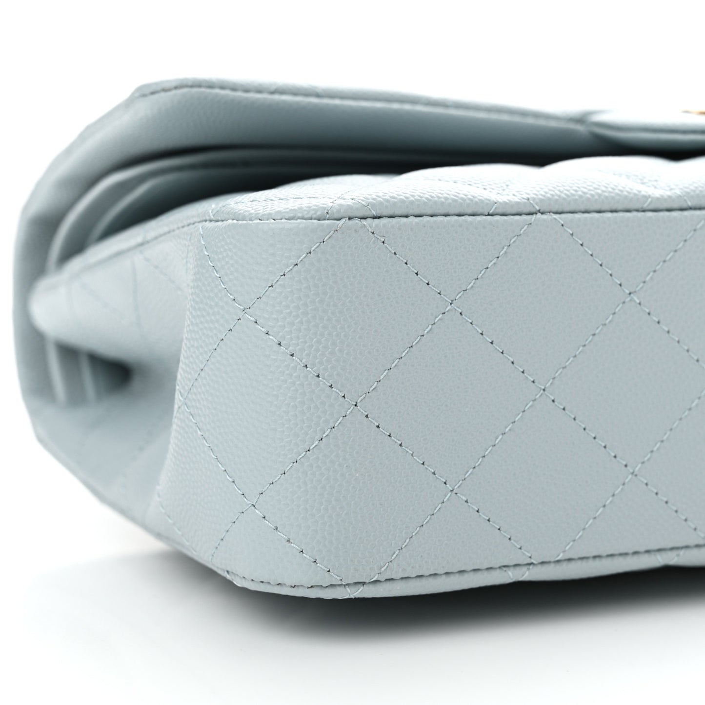 Caviar Quilted Medium Double Flap Light Blue