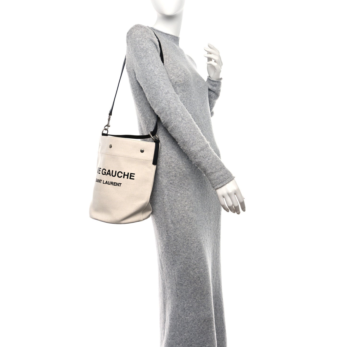 Linen Calfskin Rive Gauche Bucket Bag Greggio Natural