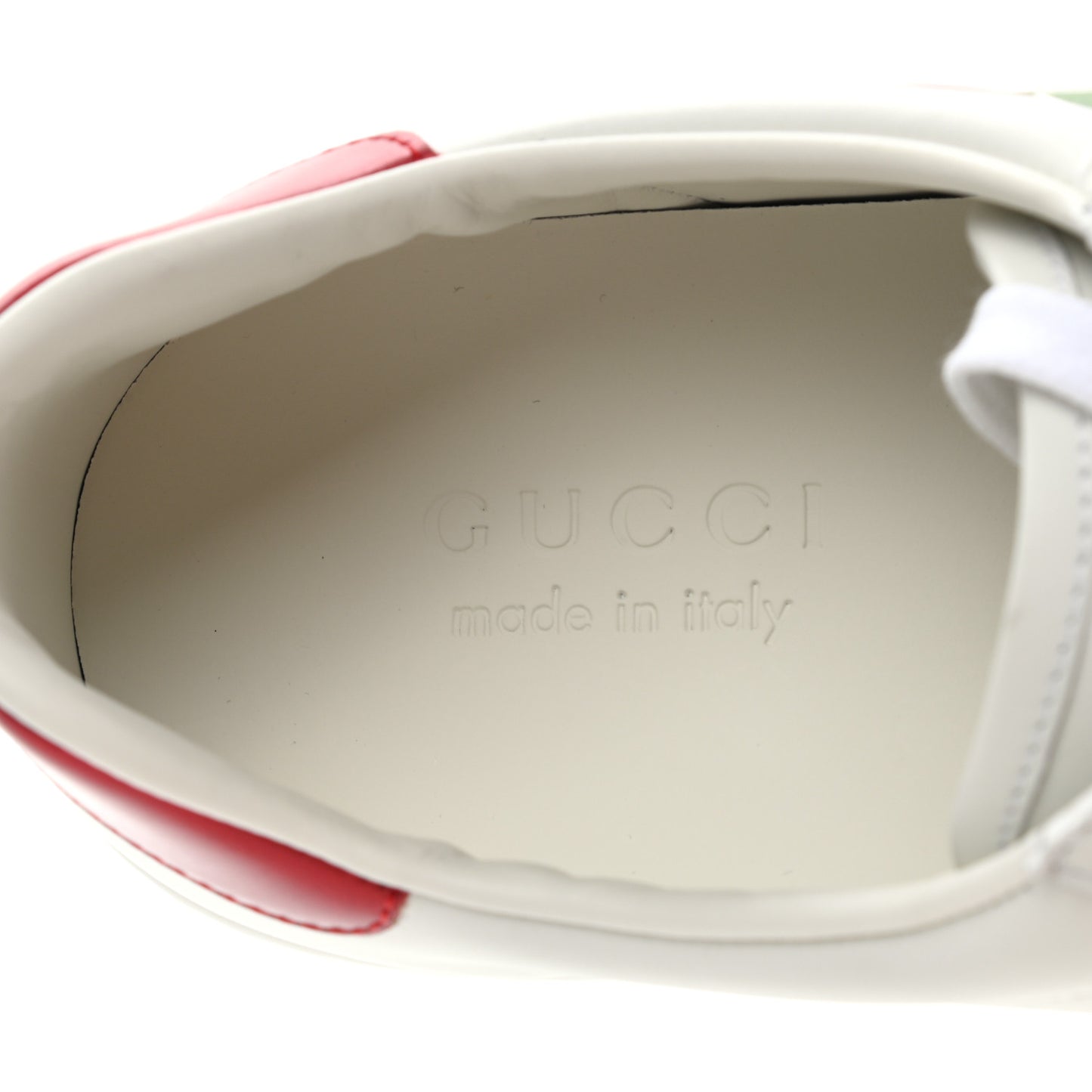 Calfskin Interlocking G Mens New Ace Sneakers 8 White Red Flame Green