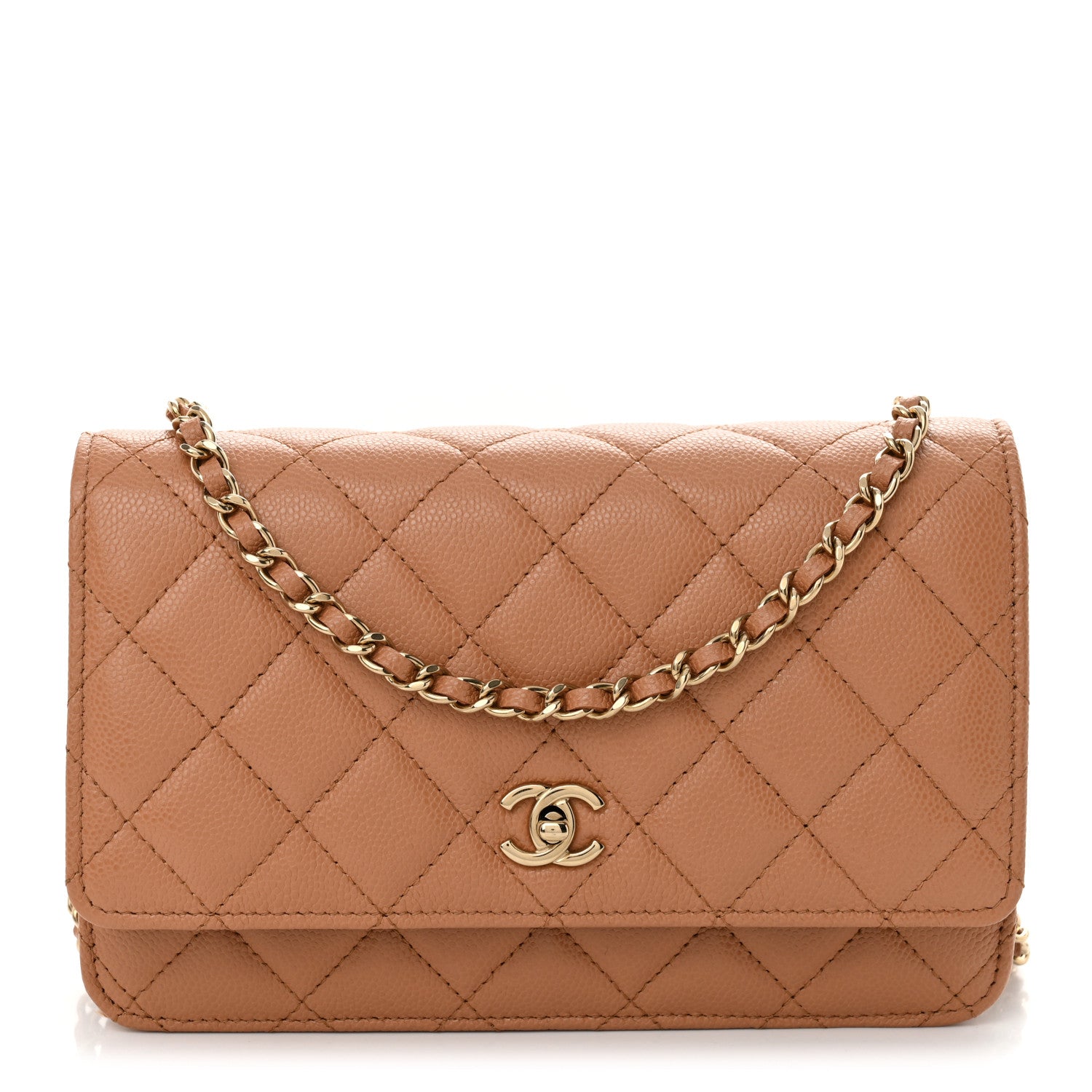 CHANEL　濃キャメル　ショルダーバッグ Chanel Caviar Quilted CC Turnlock Wallet On Chain WOC Brown