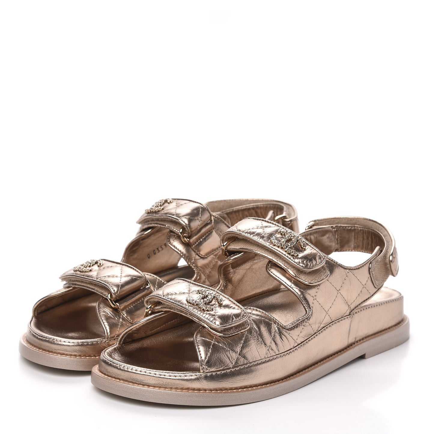 Iridescent Lambskin Quilted Velcro Dad Sandals 38 Light Bronze