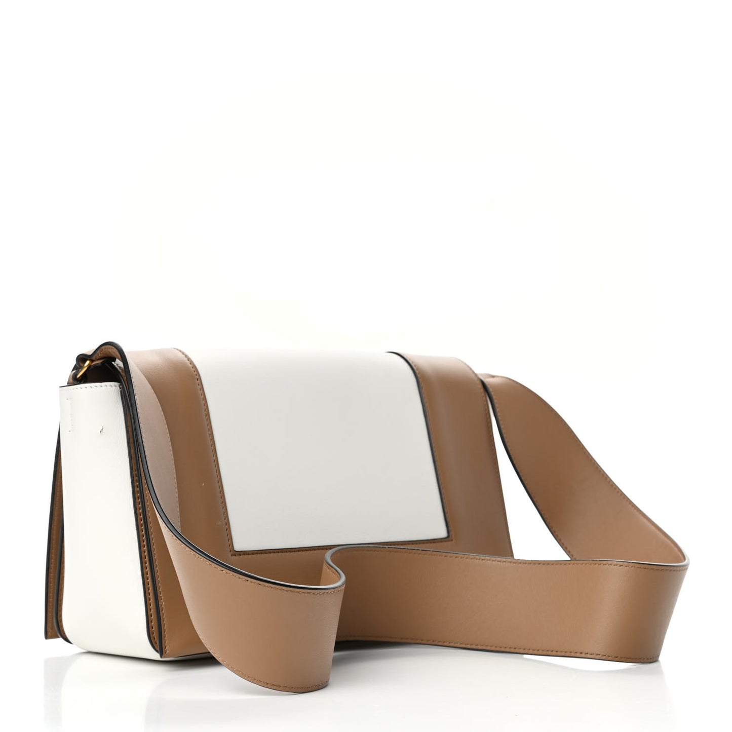 Shiny Smooth Calfskin Medium Frame Shoulder Bag Tan Optic White