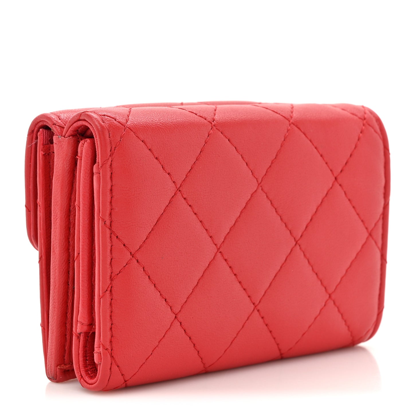 Lambskin Quilted Double Flap Wallet  Red