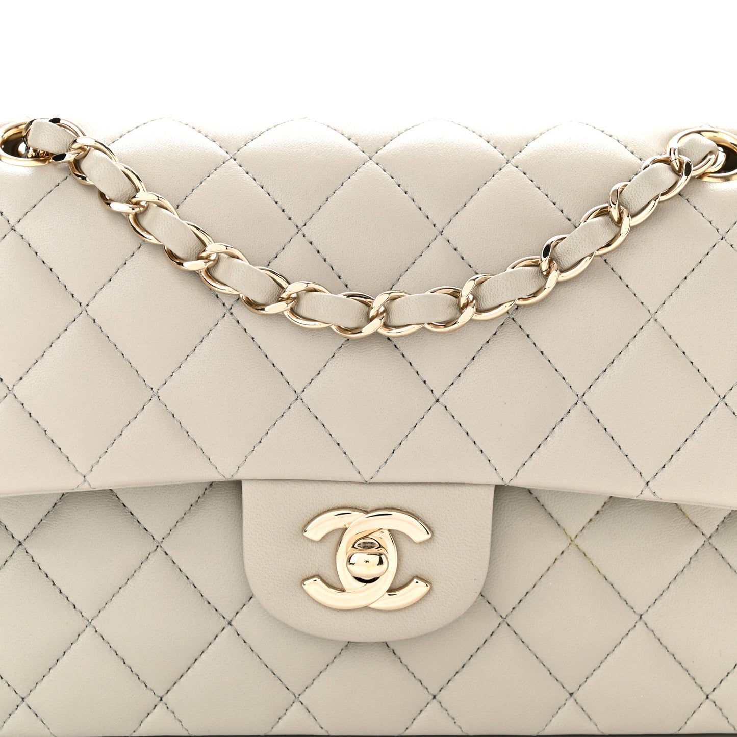 Lambskin Quilted Small Double Flap Grey