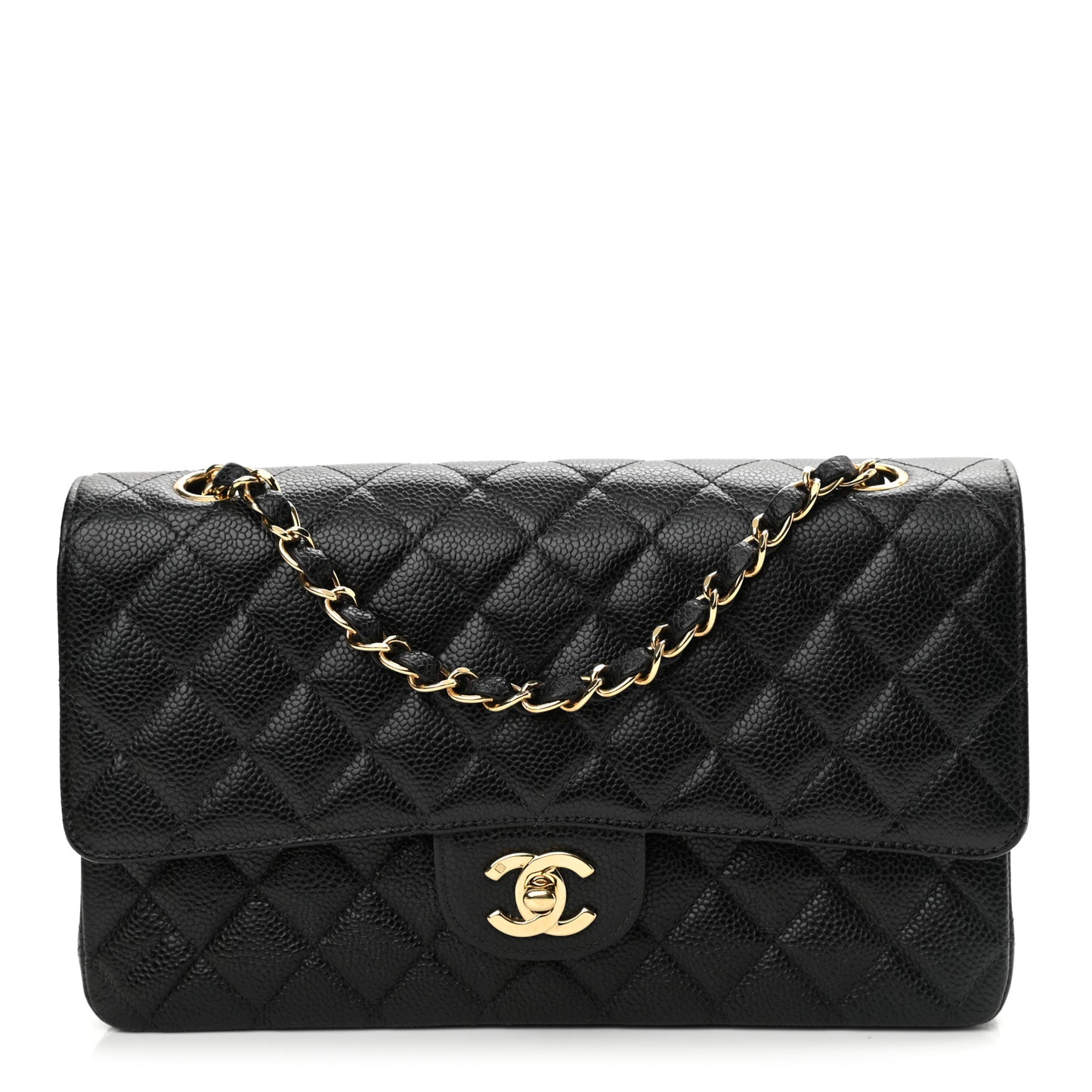 Caviar Quilted Medium Double Flap Black