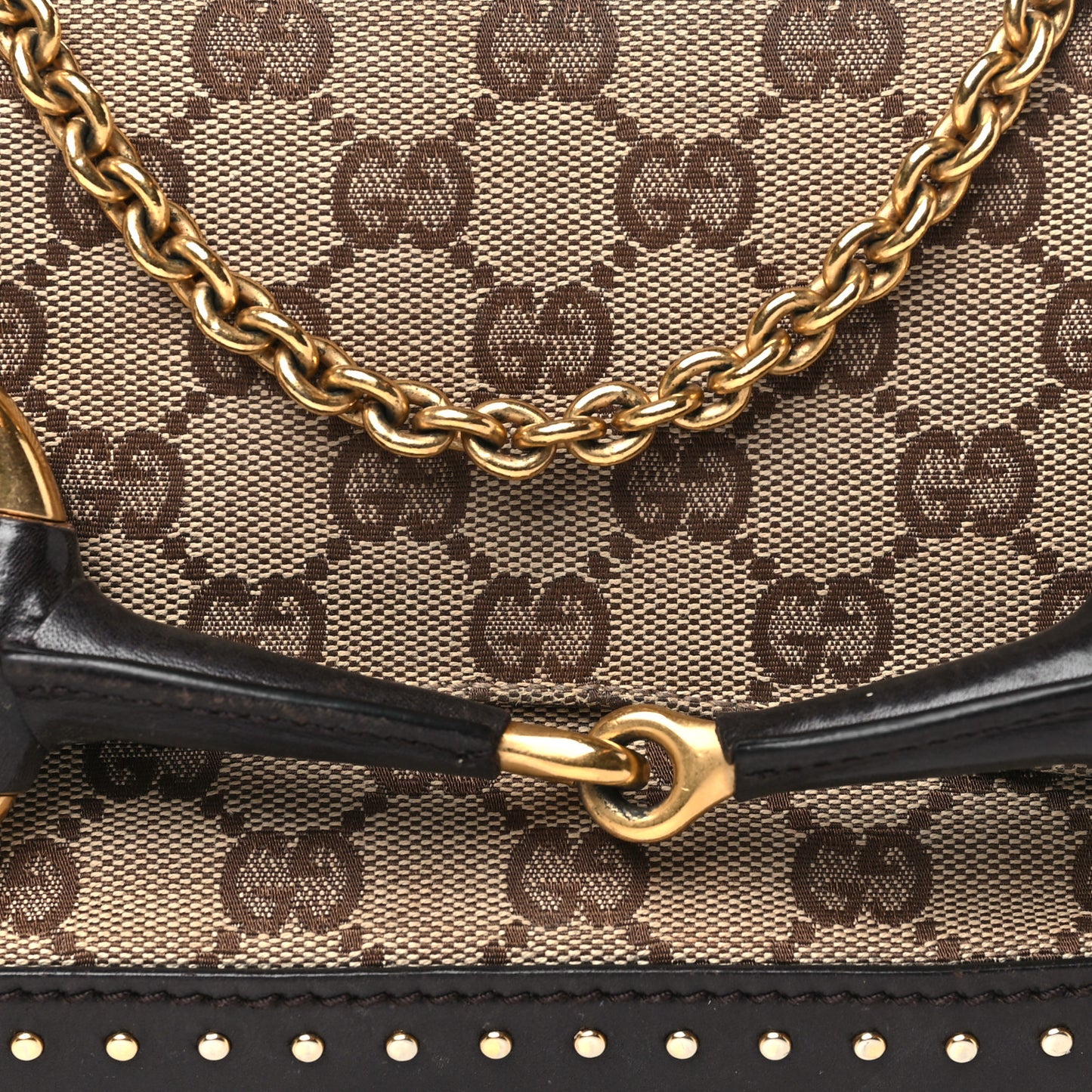 Monogram Studded Small Horsebit Clutch Dark Brown