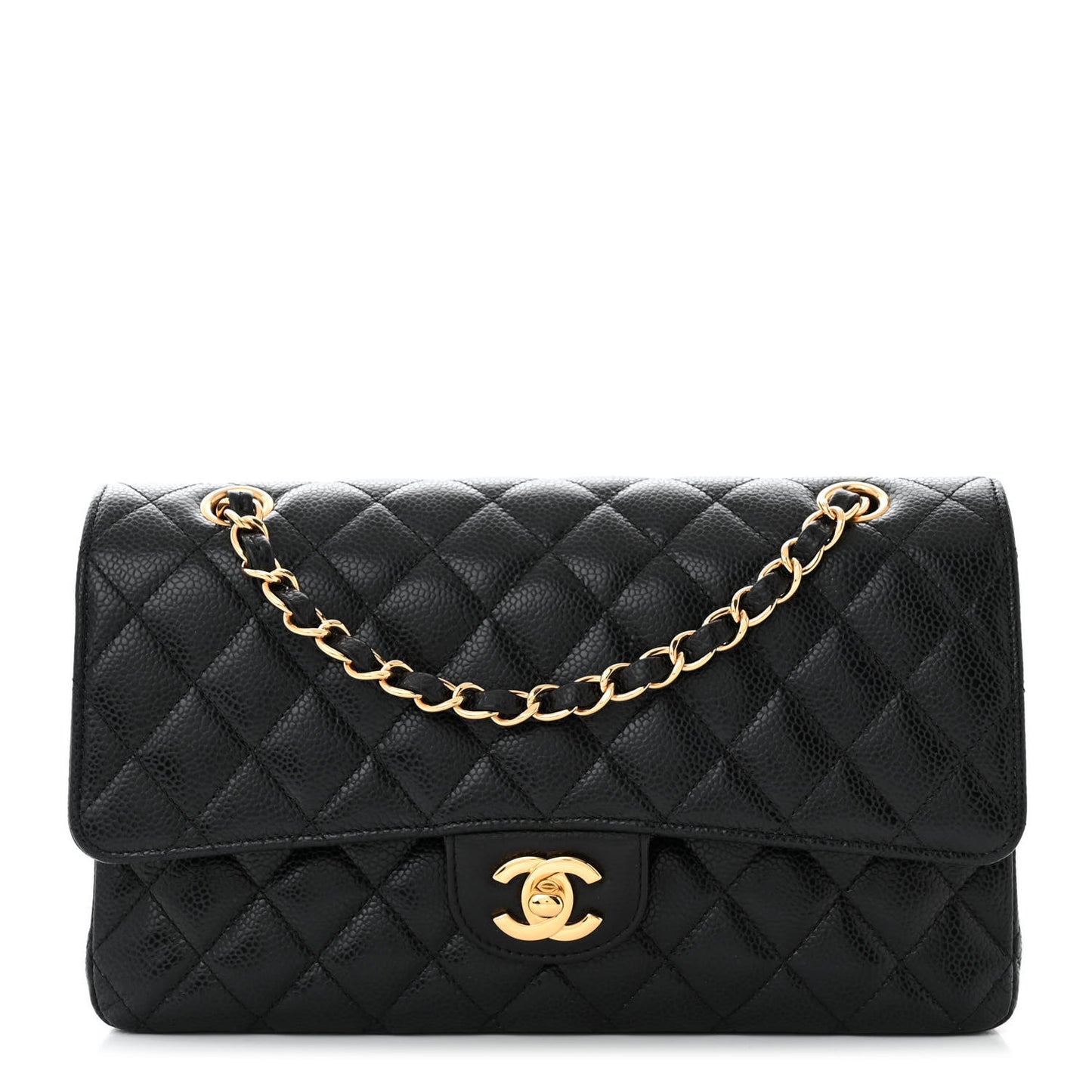 Caviar Quilted Medium Double Flap Black