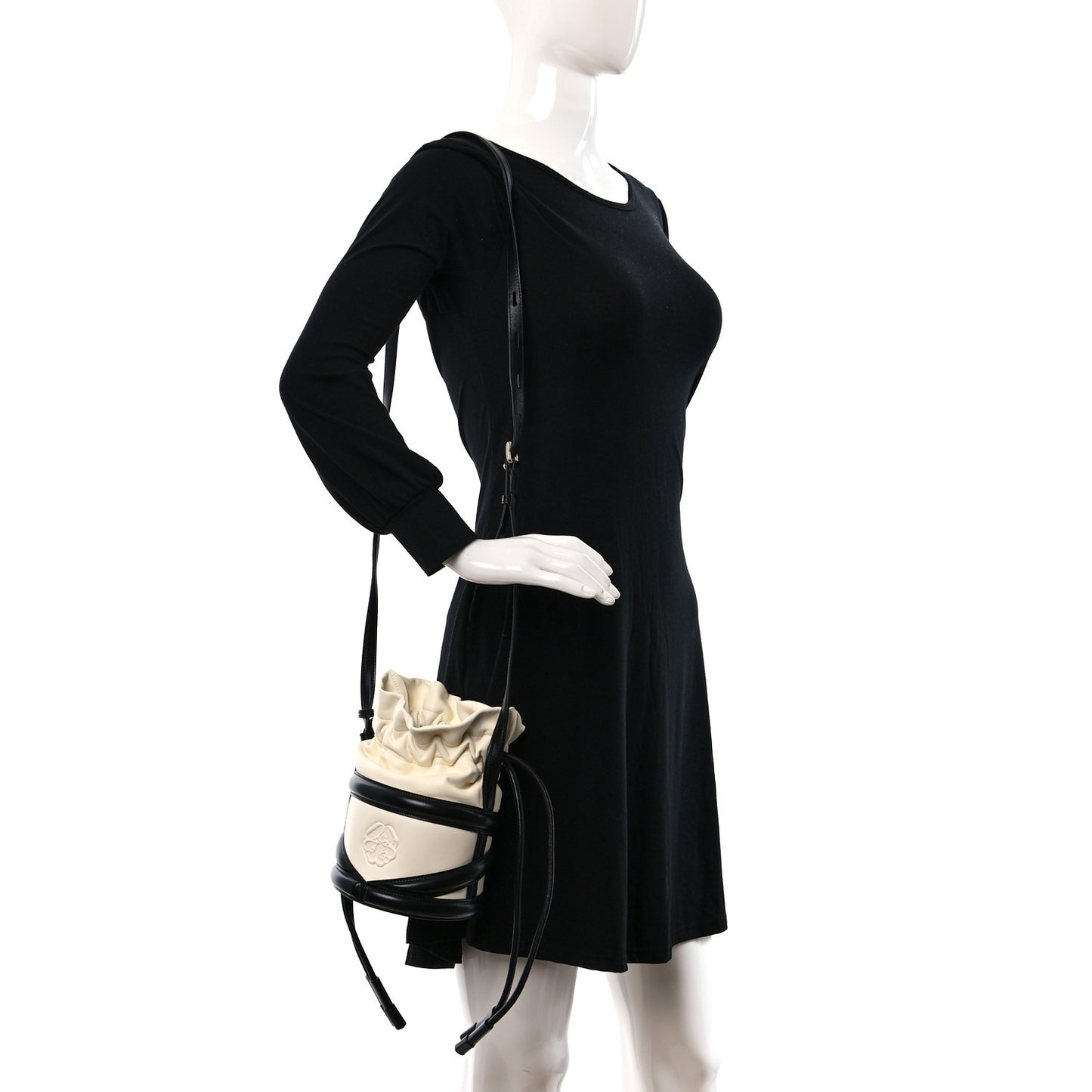 Calfskin Curve Bucket Bag Black White