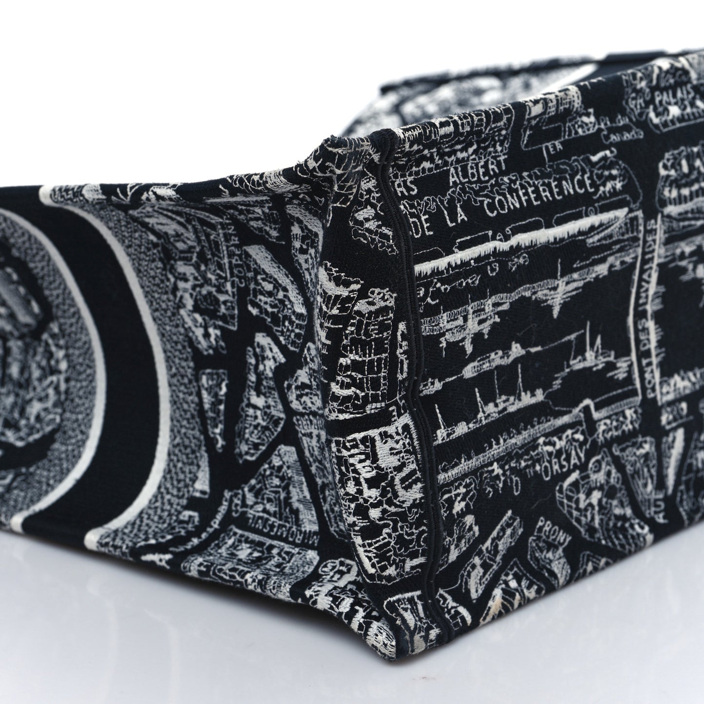 Canvas Embroidered Large Plan De Paris Book Tote Black White