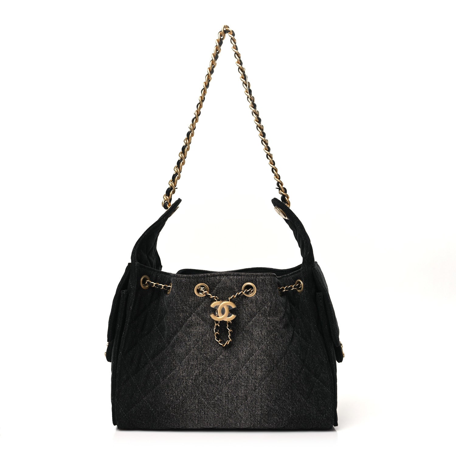 Chanel Washed Denim Quilted Small Chanel 25 Handbag Black 1659226