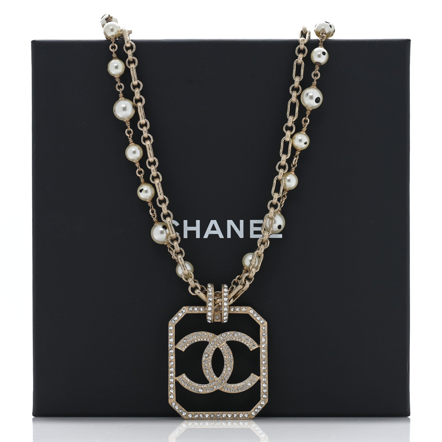 Chanel Pearl Crystal CC Double Strand Necklace Gold 5 of 5