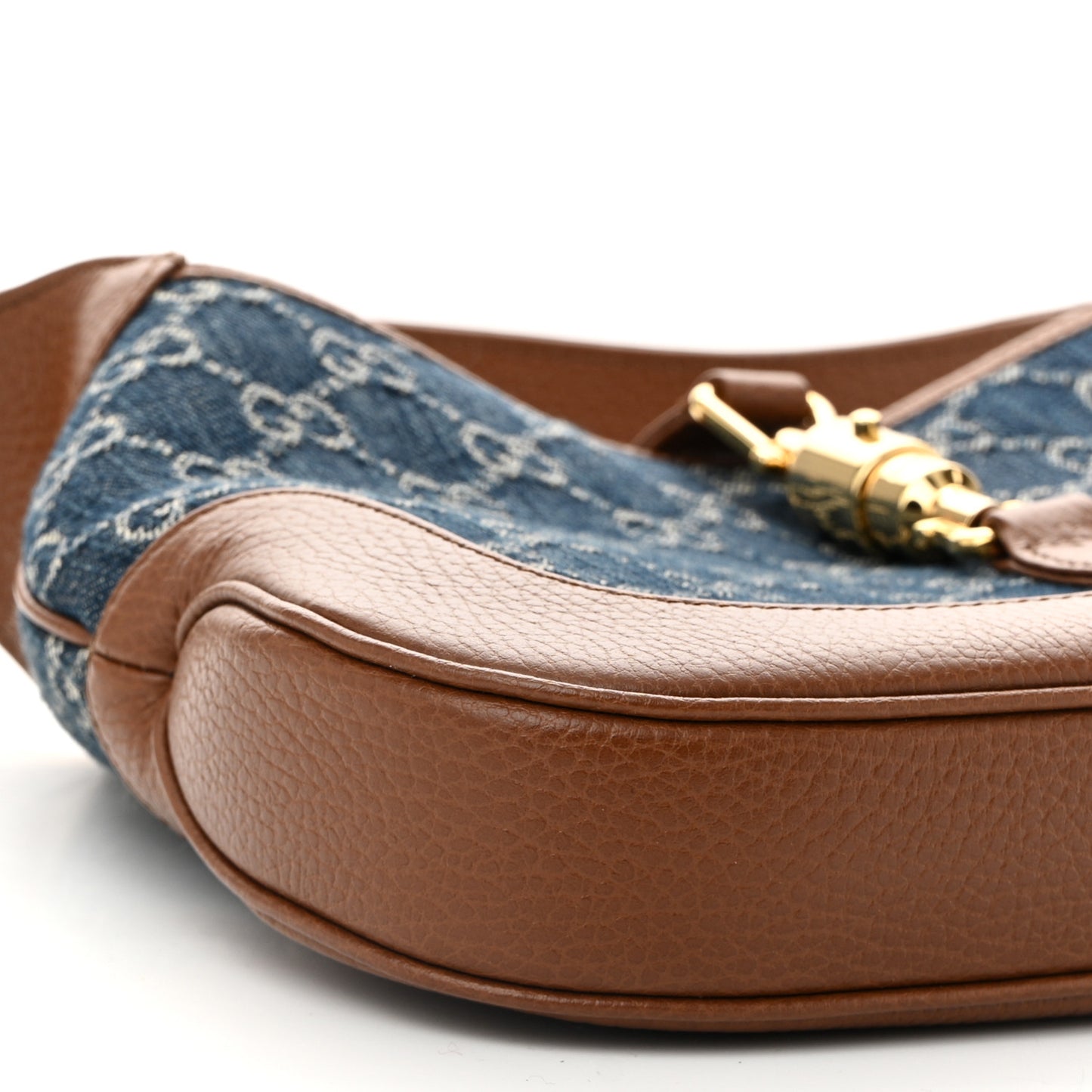 New Denim GG Monogram Calfskin Small Jackie 1961 Hobo Blue Tea Cuir