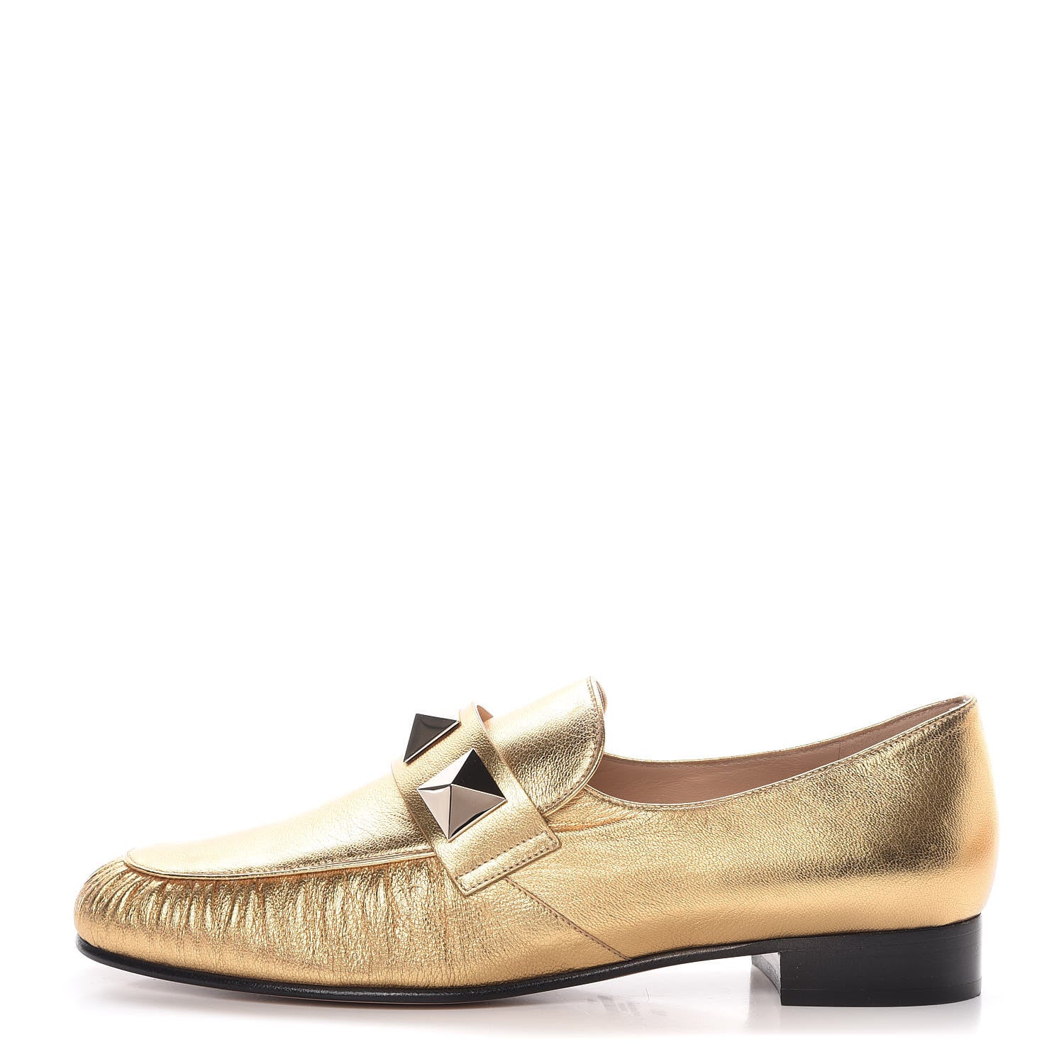 Valentino Garavani Metallic Calfskin Rockstud Loafers 39 Deep Gold