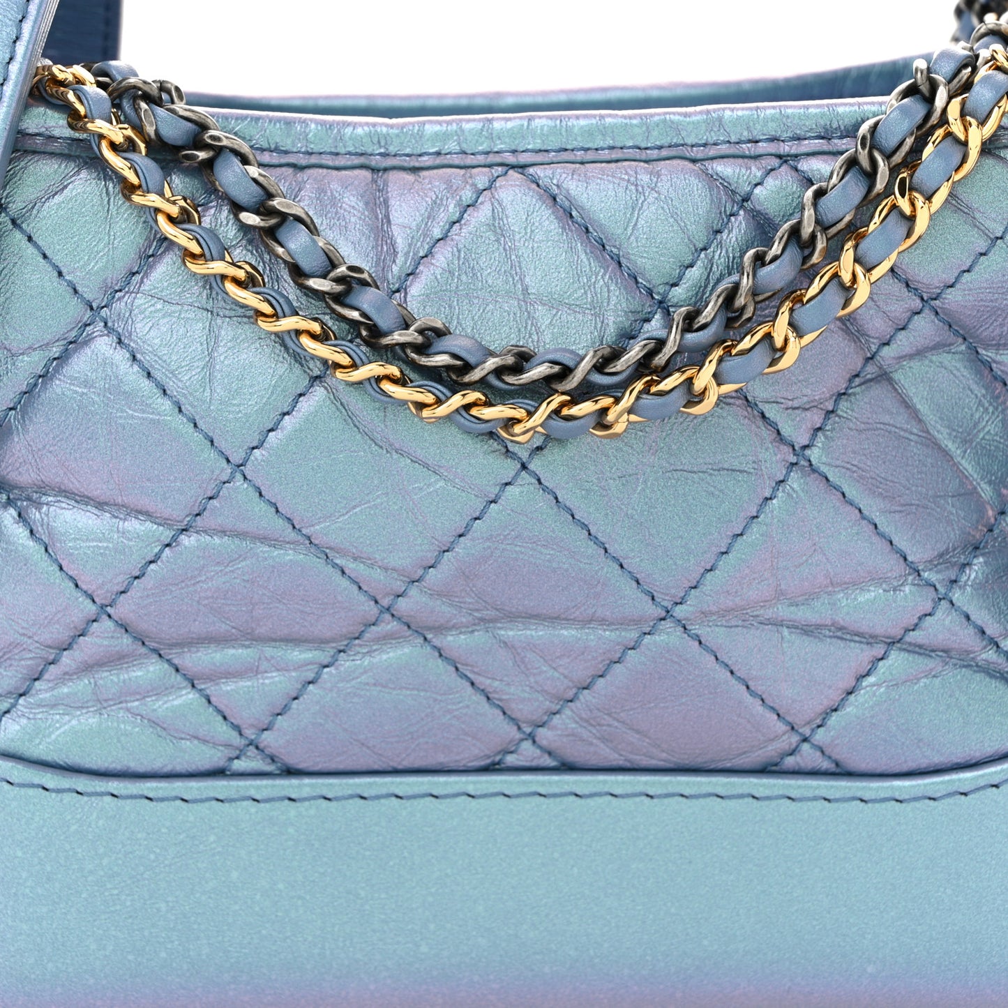 Iridescent Aged Calfskin Quilted Small Gabrielle Hobo Blue
