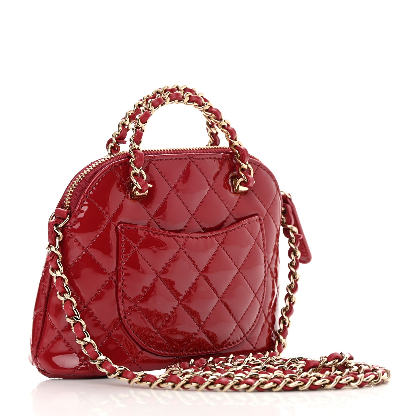 Patent Calfskin Quilted Shiny Coco Clutch With Chain Red