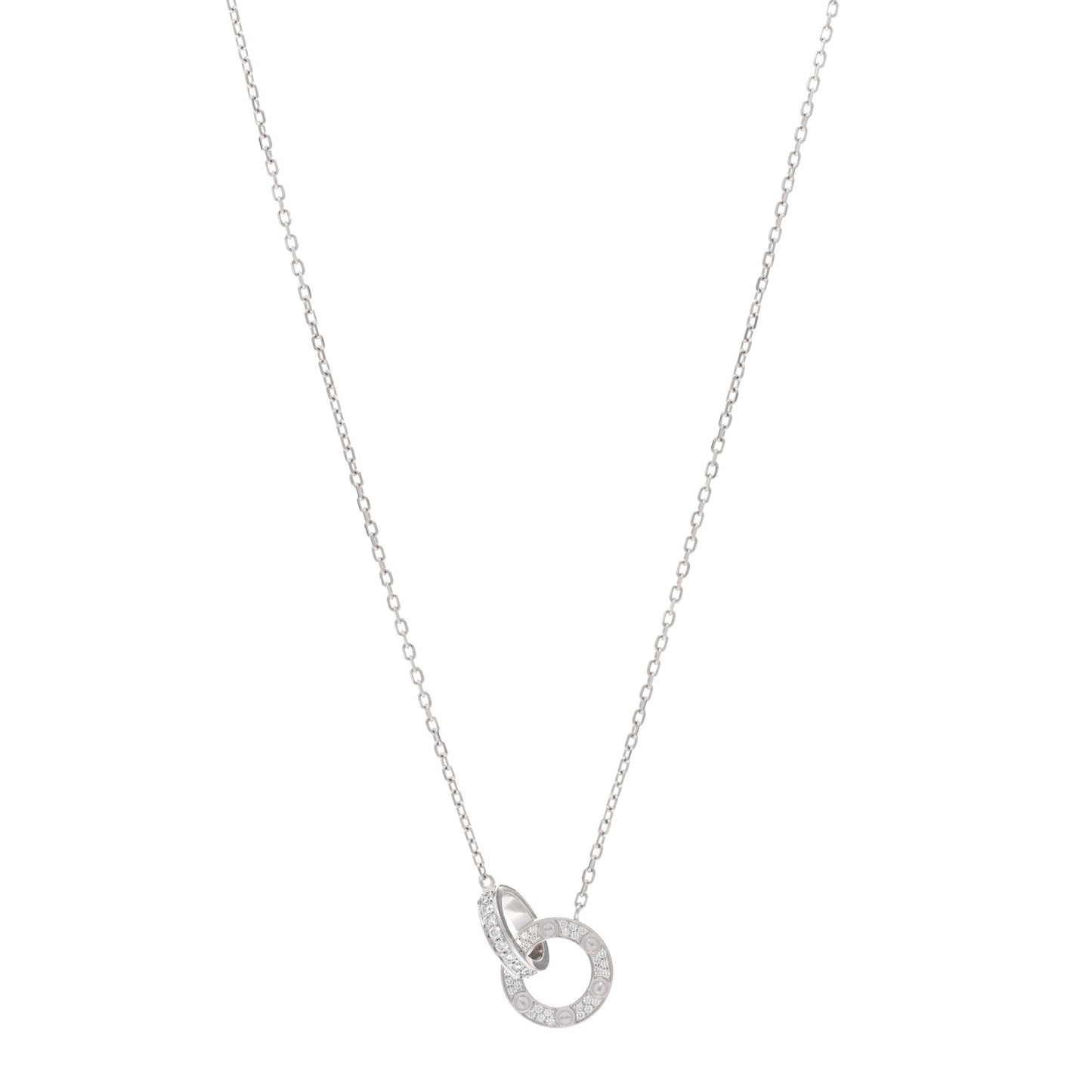 18K White Gold Diamond Interlocking LOVE Paved Necklace